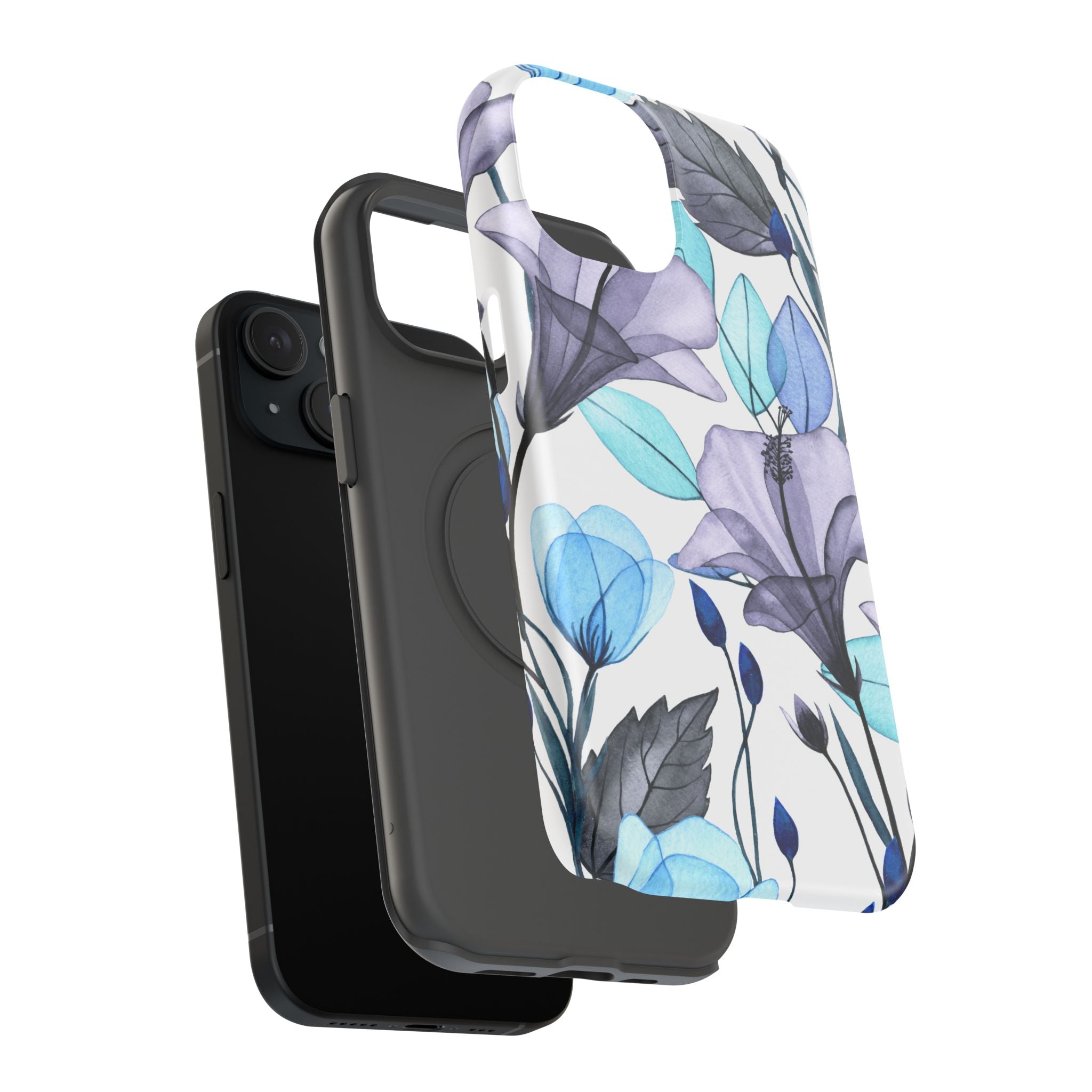 Customizable: Blue and Purple Floral Impact-Resistant Phone Case