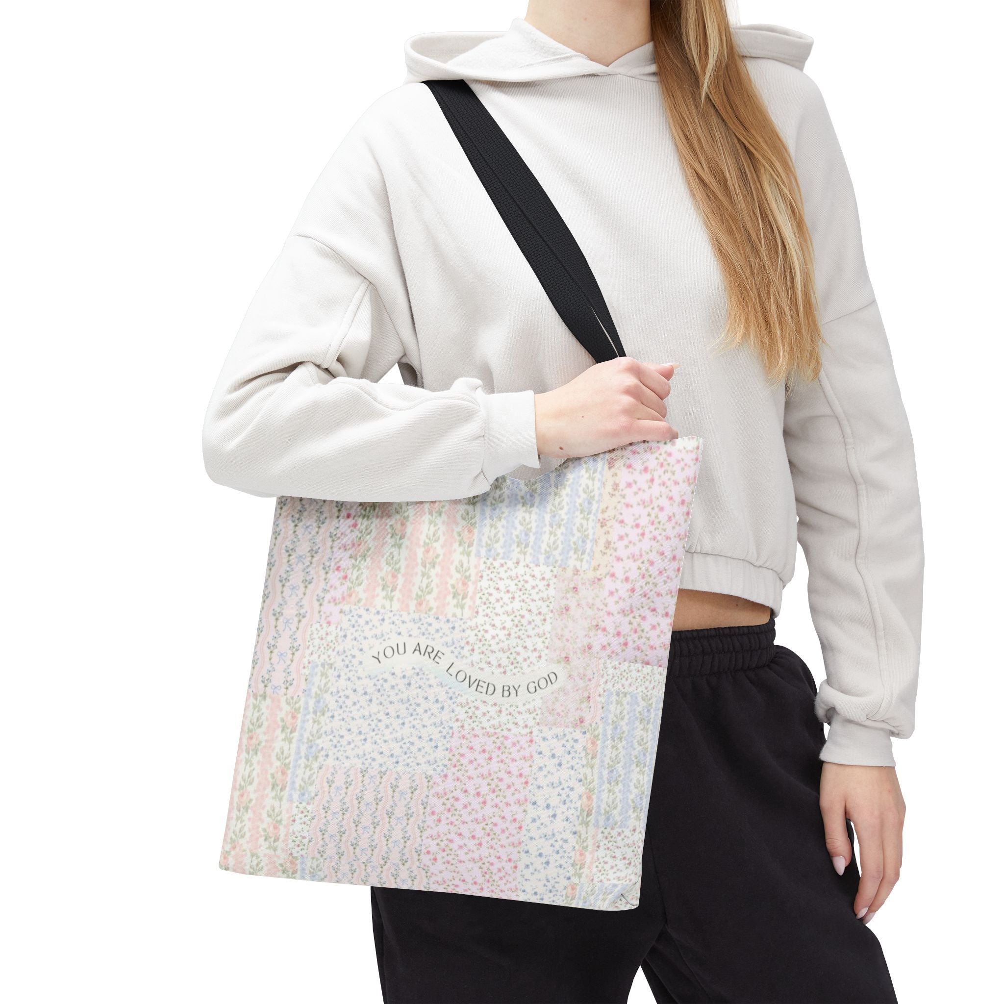 Spiritual Tote Bag with Floral Design, Inspirational Gift for Women, Church Bag, Eco-Friendly Shoulder Tote, Everyday Use