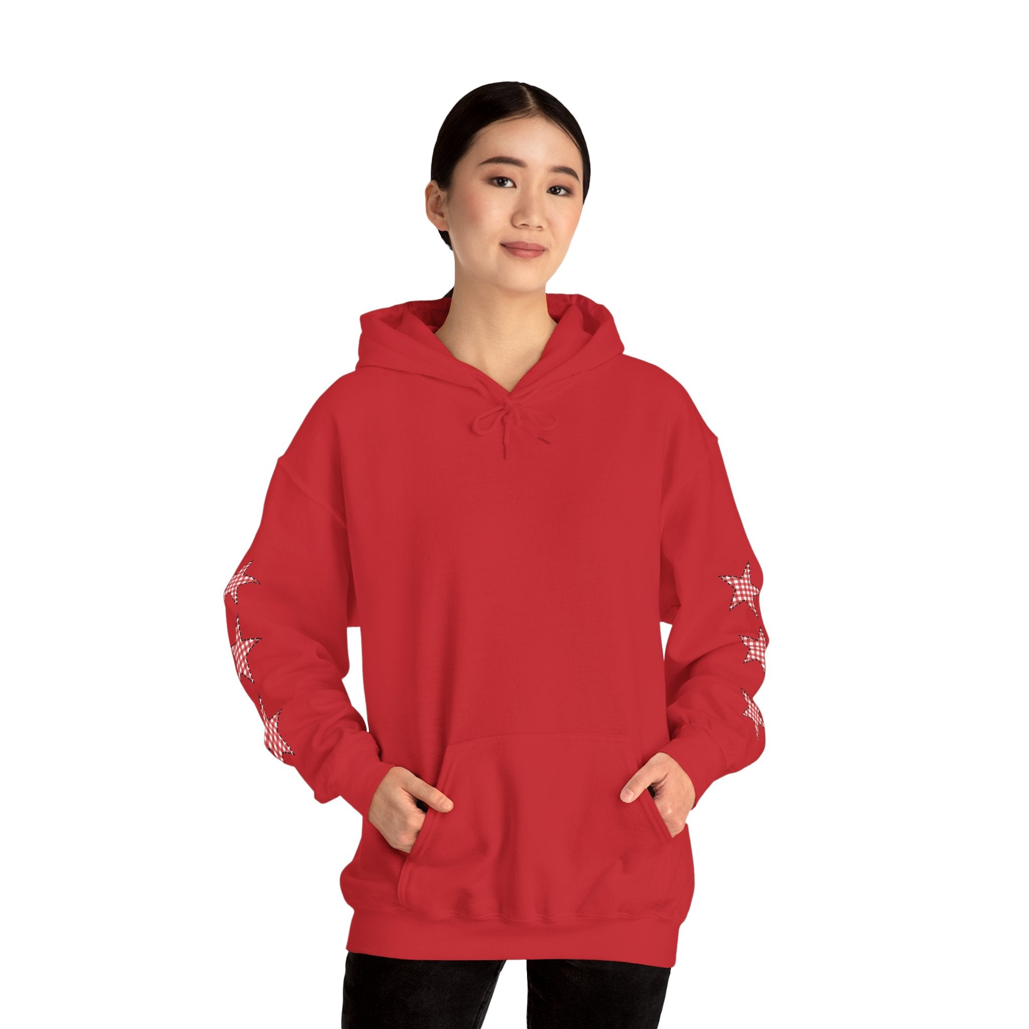 Red Gingham Star Hoodie, Cozy Winter Sweatshirt, Casual Unisex Outerwear, Perfect Gift for Birthdays, Holidays, and Trendy Outfits