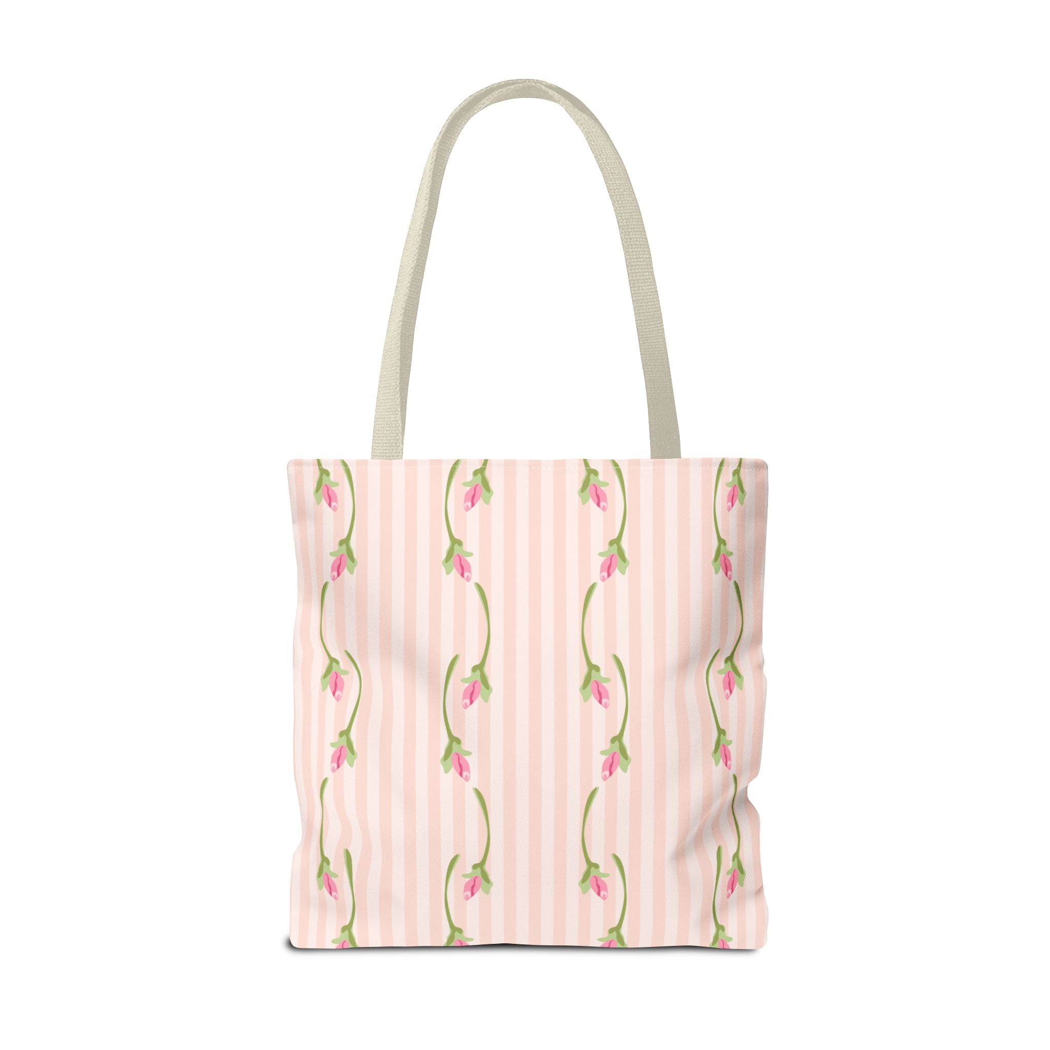 Customizable: Floral Stripe Tote Bag, Chic Shopping Tote, Spring Gift Bag, Eco-Friendly Reusable Bag, Perfect for Grad Gifts College Send off Gift