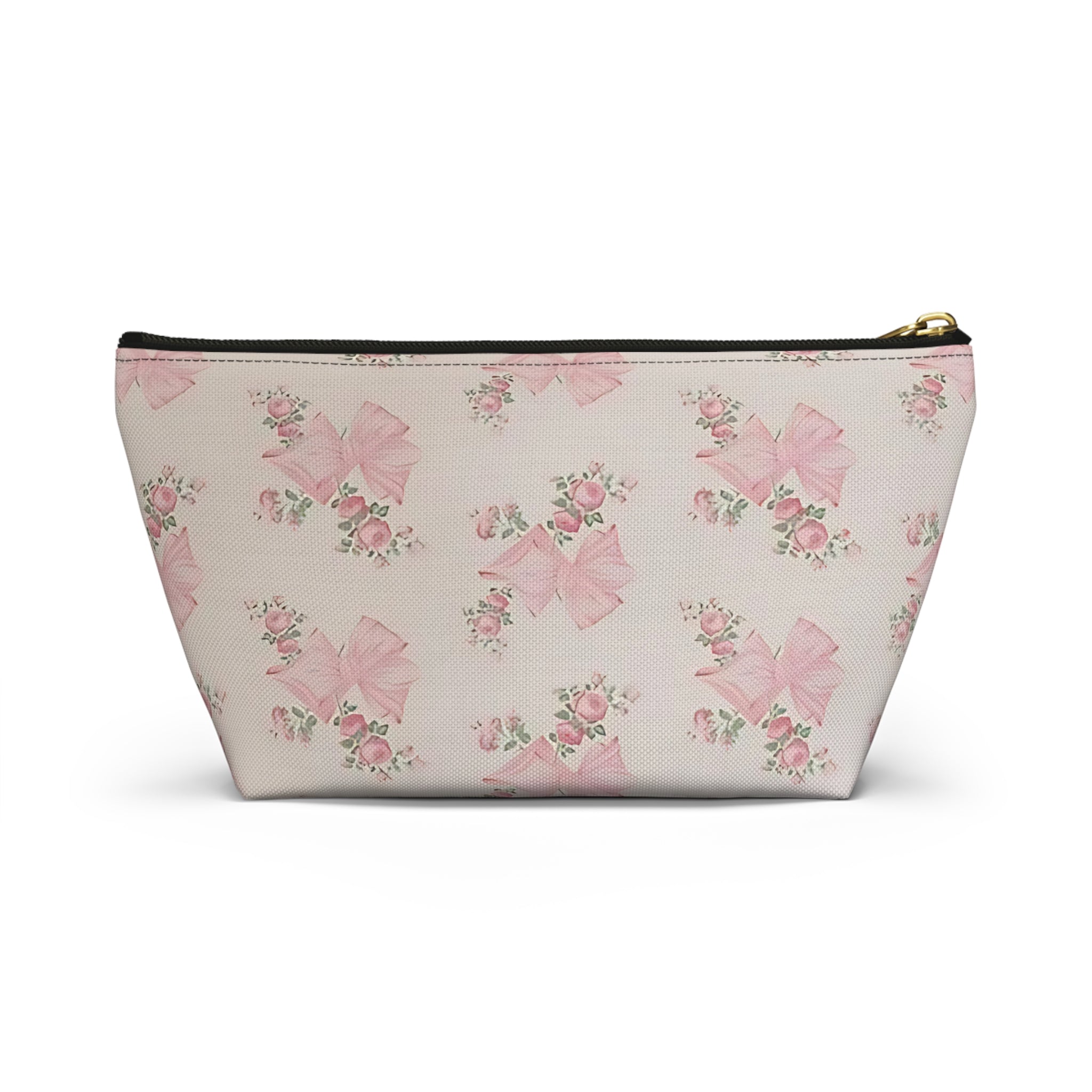 Floral Bow Accessory Pouch - Cute Makeup Bag, Gift Idea for Her, Wedding Favors, Travel Organizer, Floral Storage