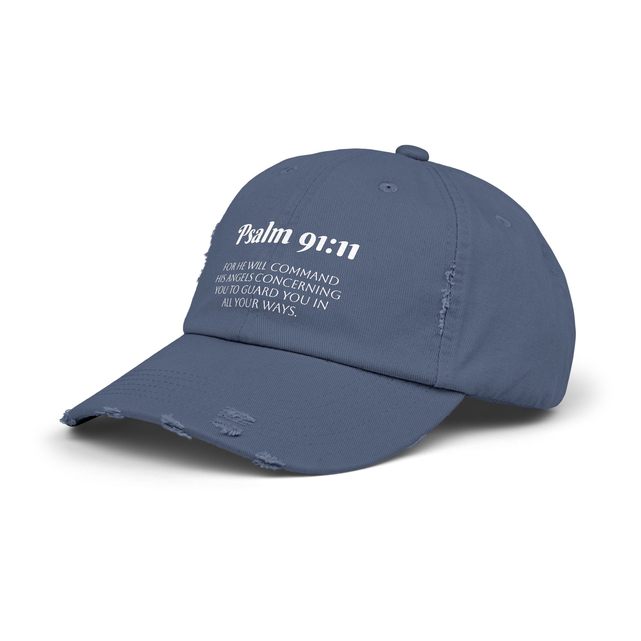 Faith-Inspired Unisex Distressed Cap, Psalm 91:11 Scripture Hat for Daily Wear, Inspirational Gift, Casual Style, Christian Faith