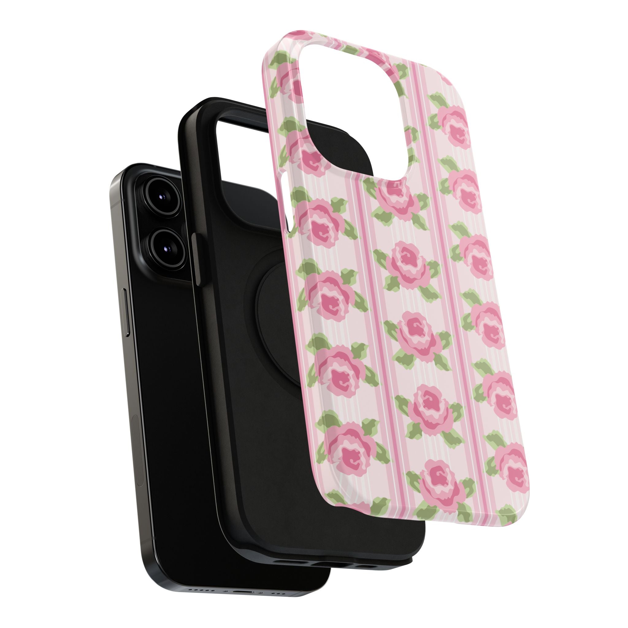 Customizable: Floral Impact-Resistant Phone Case, Pink Rose Pattern