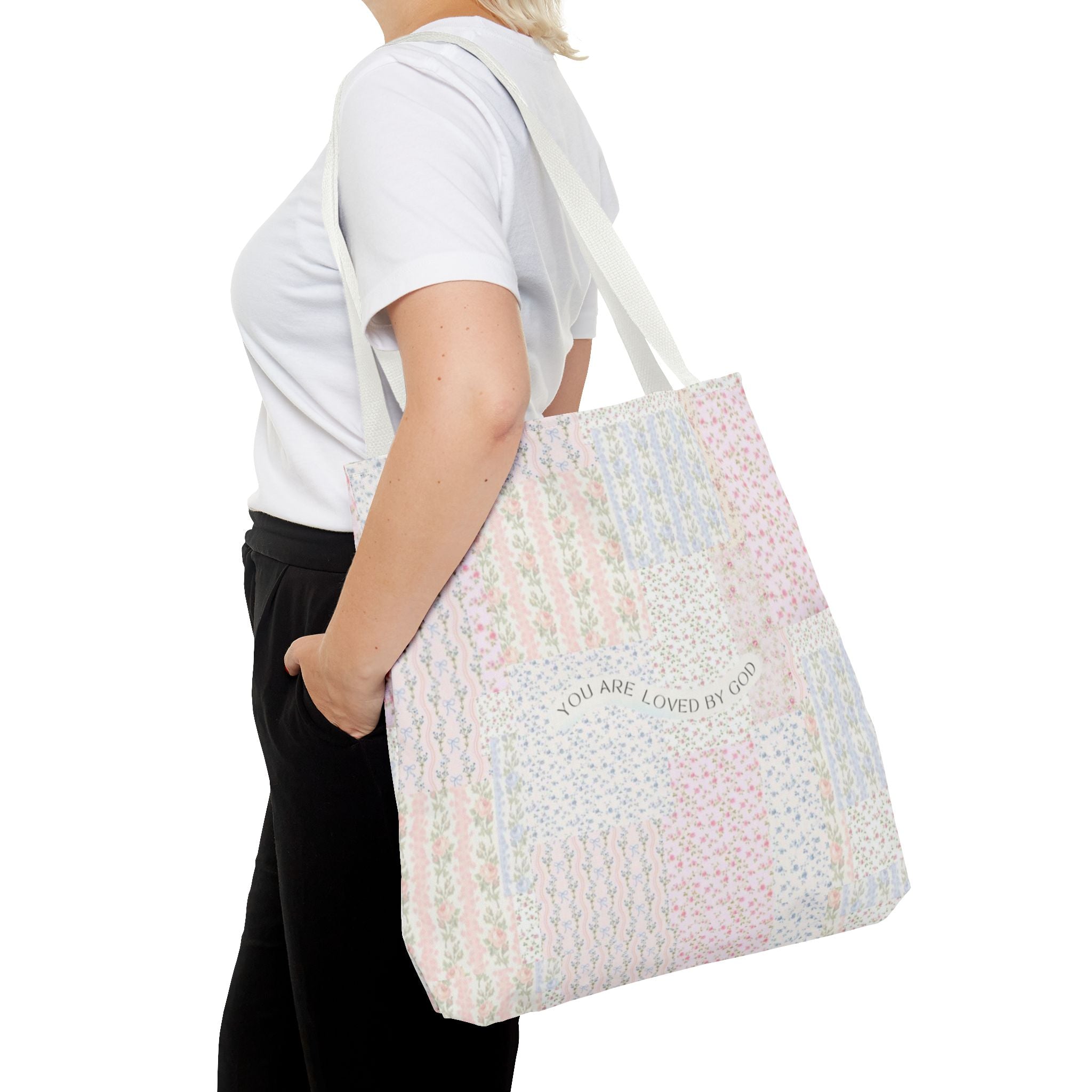 Spiritual Tote Bag with Floral Design, Inspirational Gift for Women, Church Bag, Eco-Friendly Shoulder Tote, Everyday Use