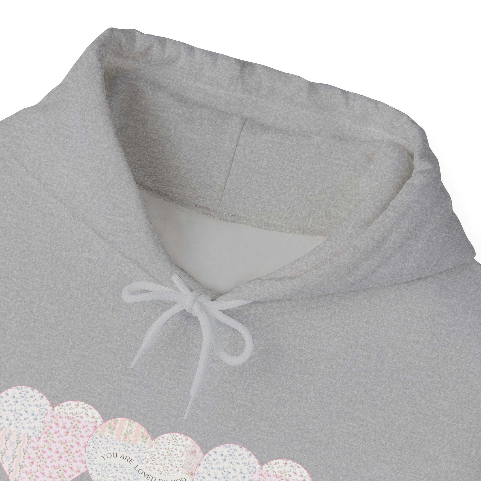 You Are Loved By God Heartfelt Hoodie with Patchwork Hearts Design