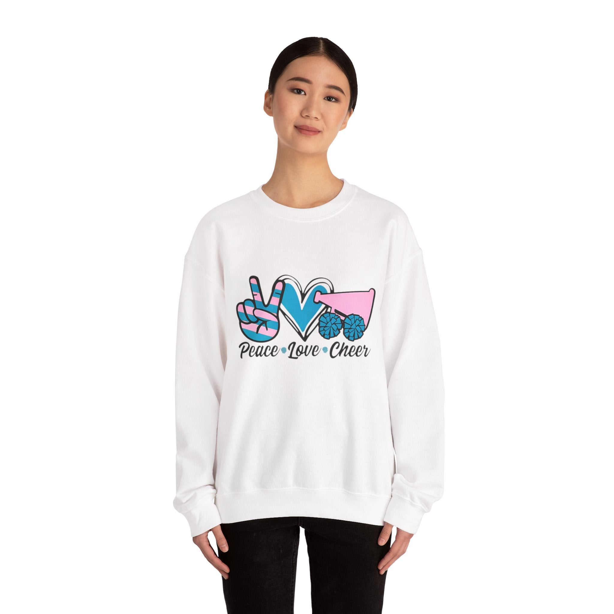 Peace Love Cheer Crewneck Sweatshirt for Cheerleaders, Cozy Sweatshirt, Sports Apparel, Gift for Cheer Team, Team Spirit Clothing