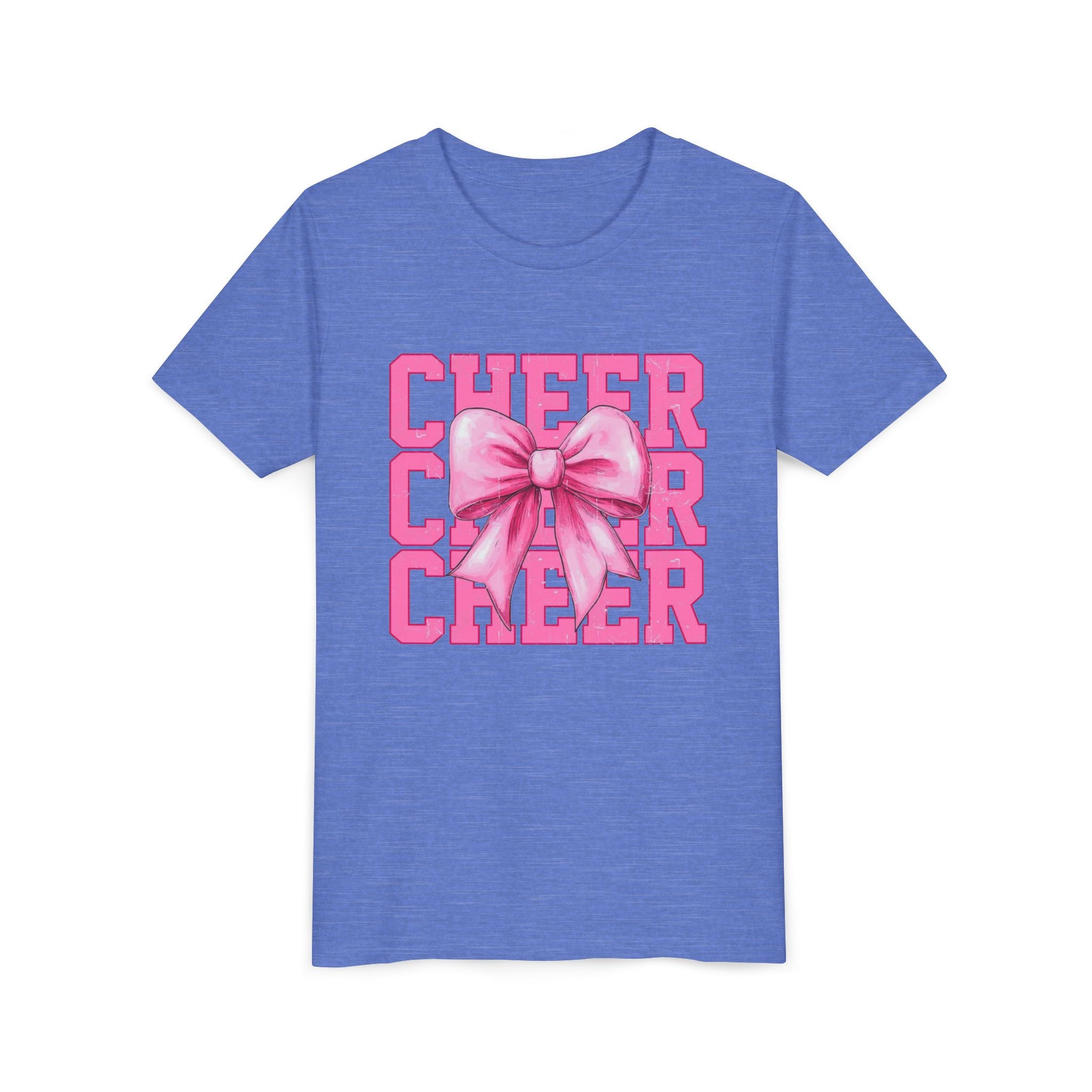 Cheerful Youth Tee with Pink Bow, Perfect for Cheerleading, Birthdays, Parties, Sports Events, and Everyday Wear