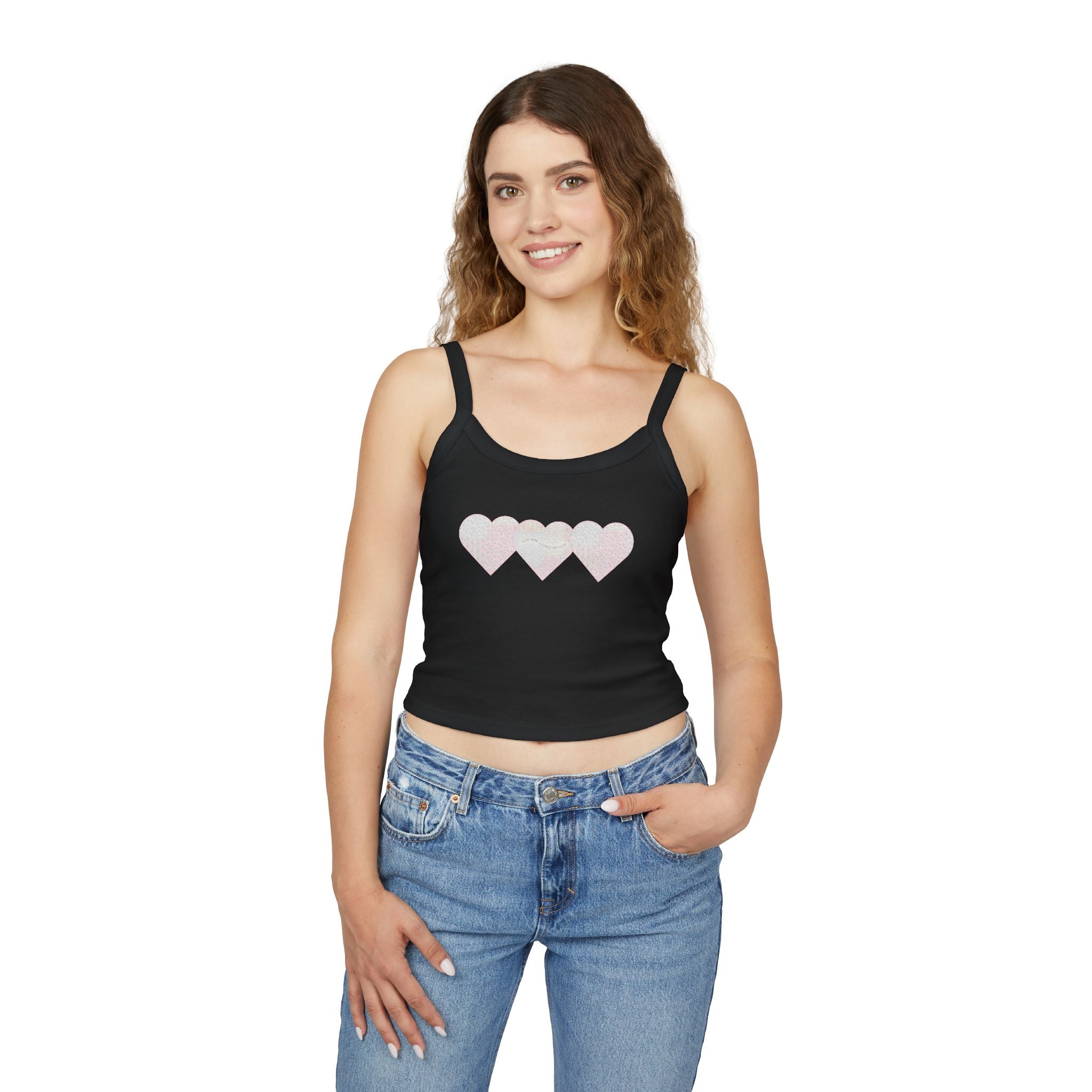 You are Loved by God Patchwork Hearts Spaghetti Strap Tank Top