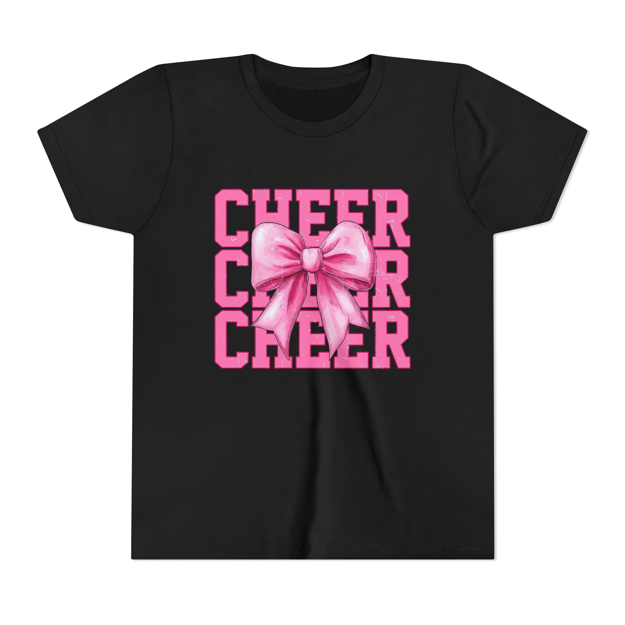 Cheerful Youth Tee with Pink Bow, Perfect for Cheerleading, Birthdays, Parties, Sports Events, and Everyday Wear