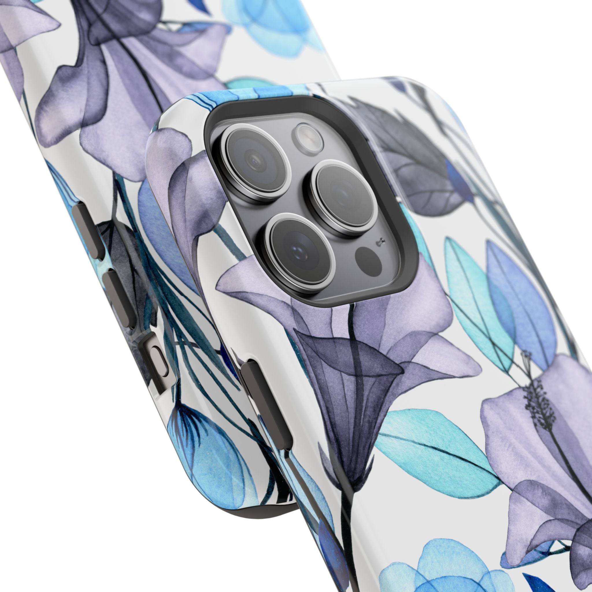 Customizable: Blue and Purple Floral Impact-Resistant Phone Case