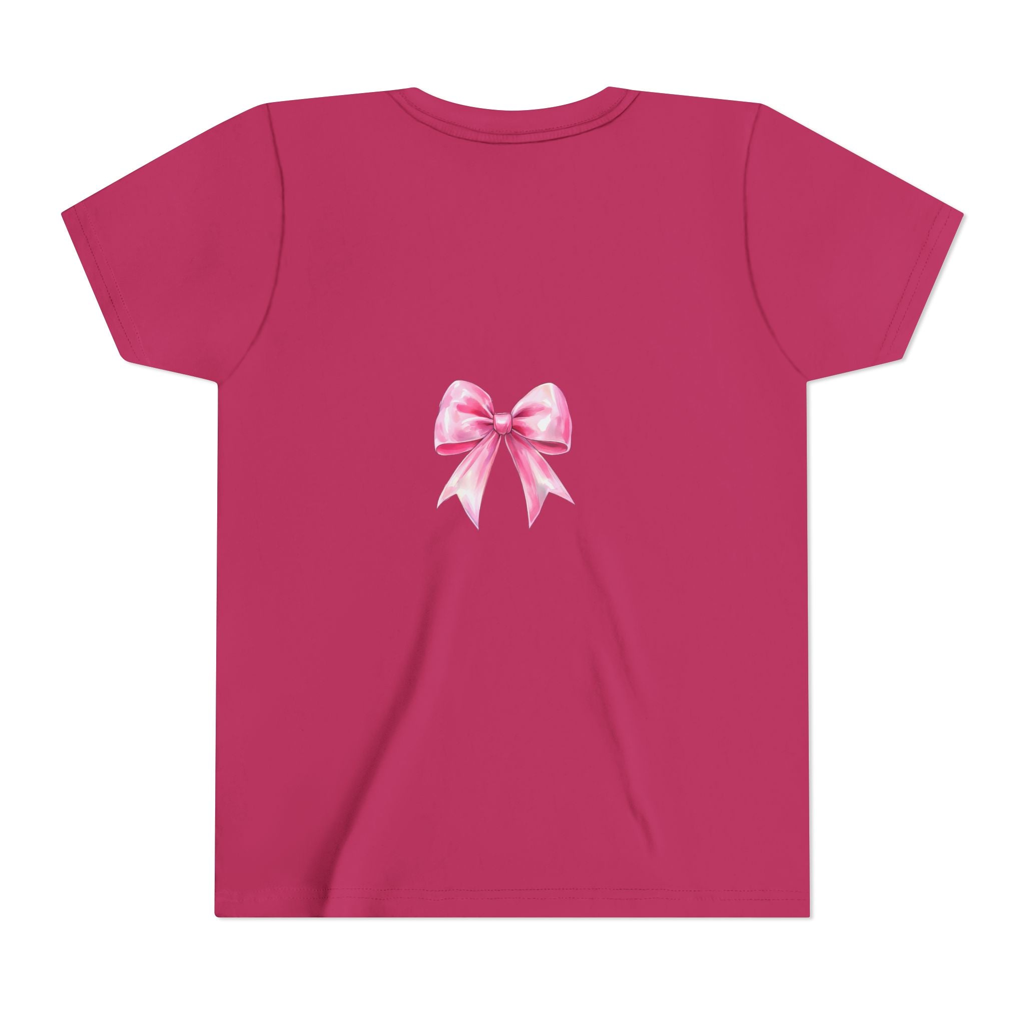 Cheerful Youth Tee with Pink Bow, Perfect for Cheerleading, Birthdays, Parties, Sports Events, and Everyday Wear