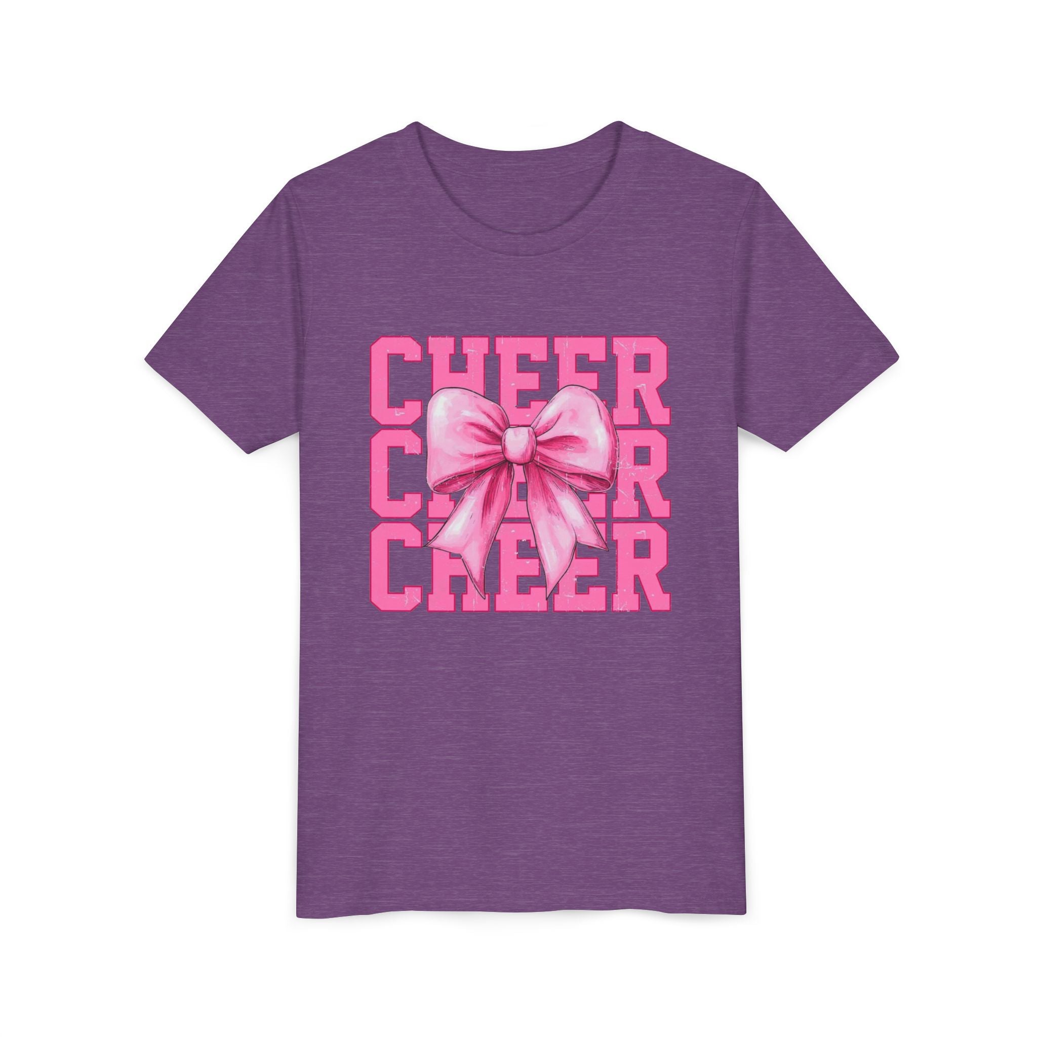 Cheerful Youth Tee with Pink Bow, Perfect for Cheerleading, Birthdays, Parties, Sports Events, and Everyday Wear