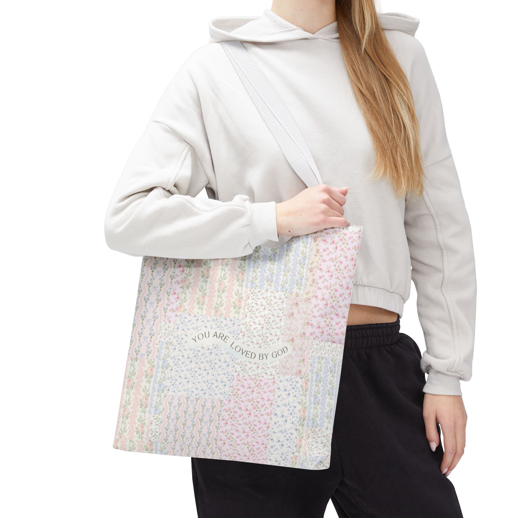 Spiritual Tote Bag with Floral Design, Inspirational Gift for Women, Church Bag, Eco-Friendly Shoulder Tote, Everyday Use