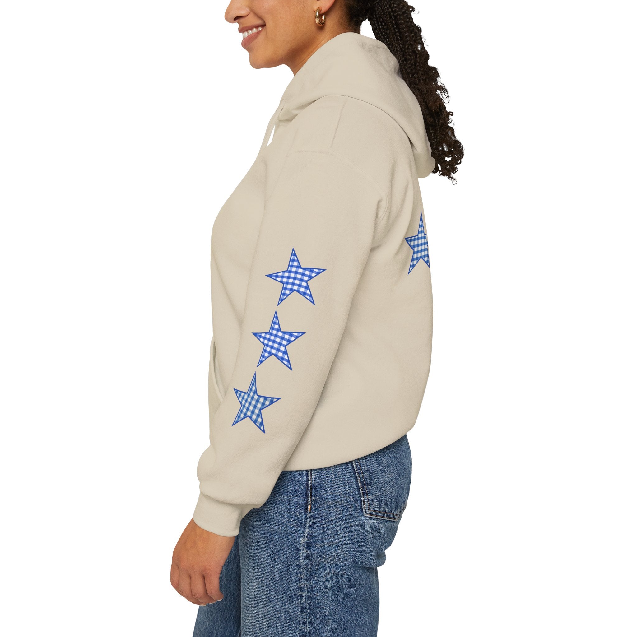 Customizable Tri-Star Blue Gingham Hoodie