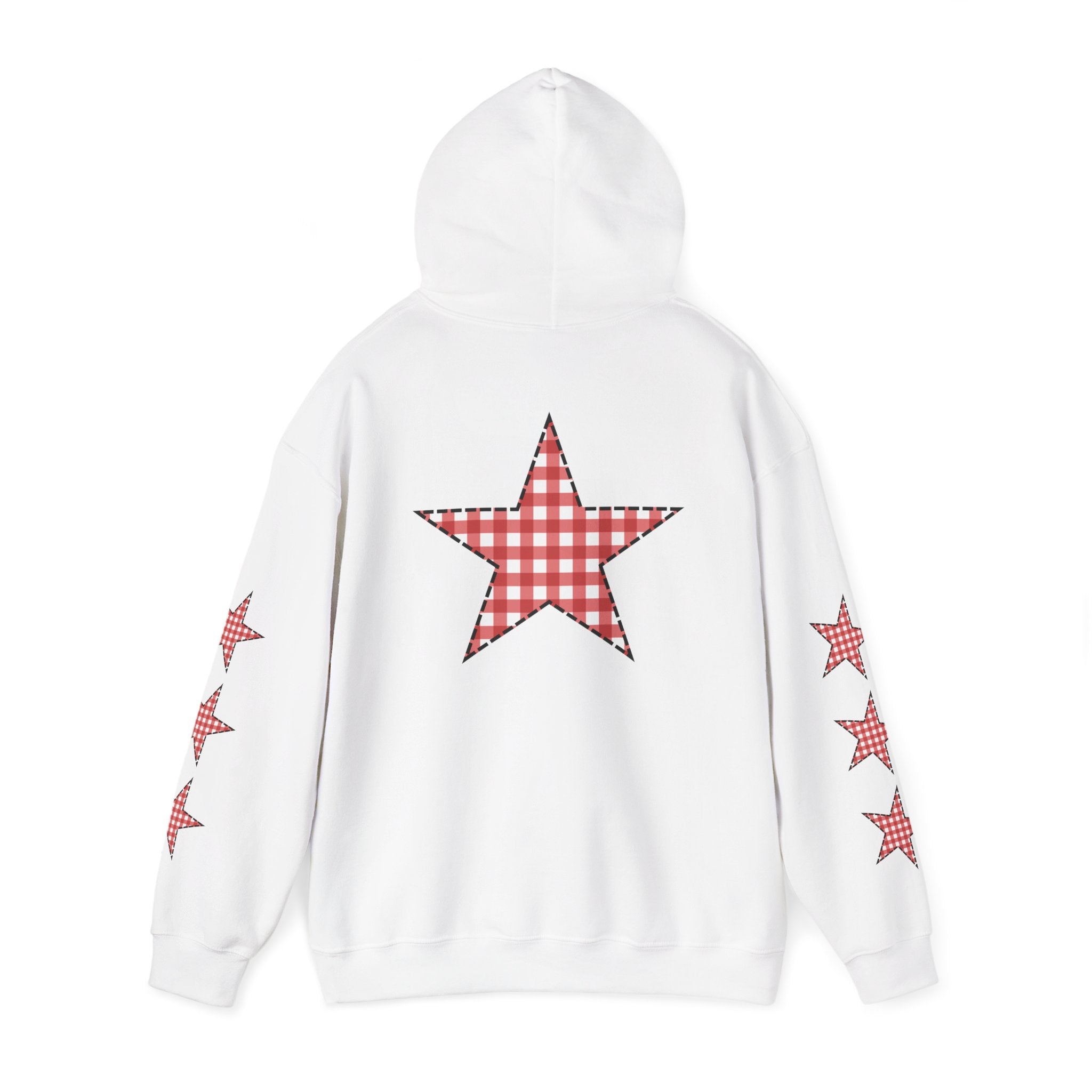 Red Gingham Star Hoodie, Cozy Winter Sweatshirt, Casual Unisex Outerwear, Perfect Gift for Birthdays, Holidays, and Trendy Outfits