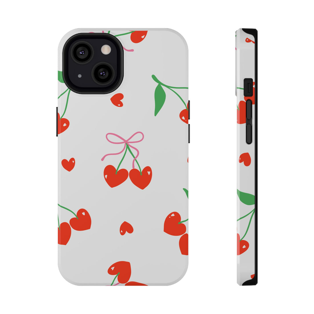 Phone case with cherry pattern on a white background