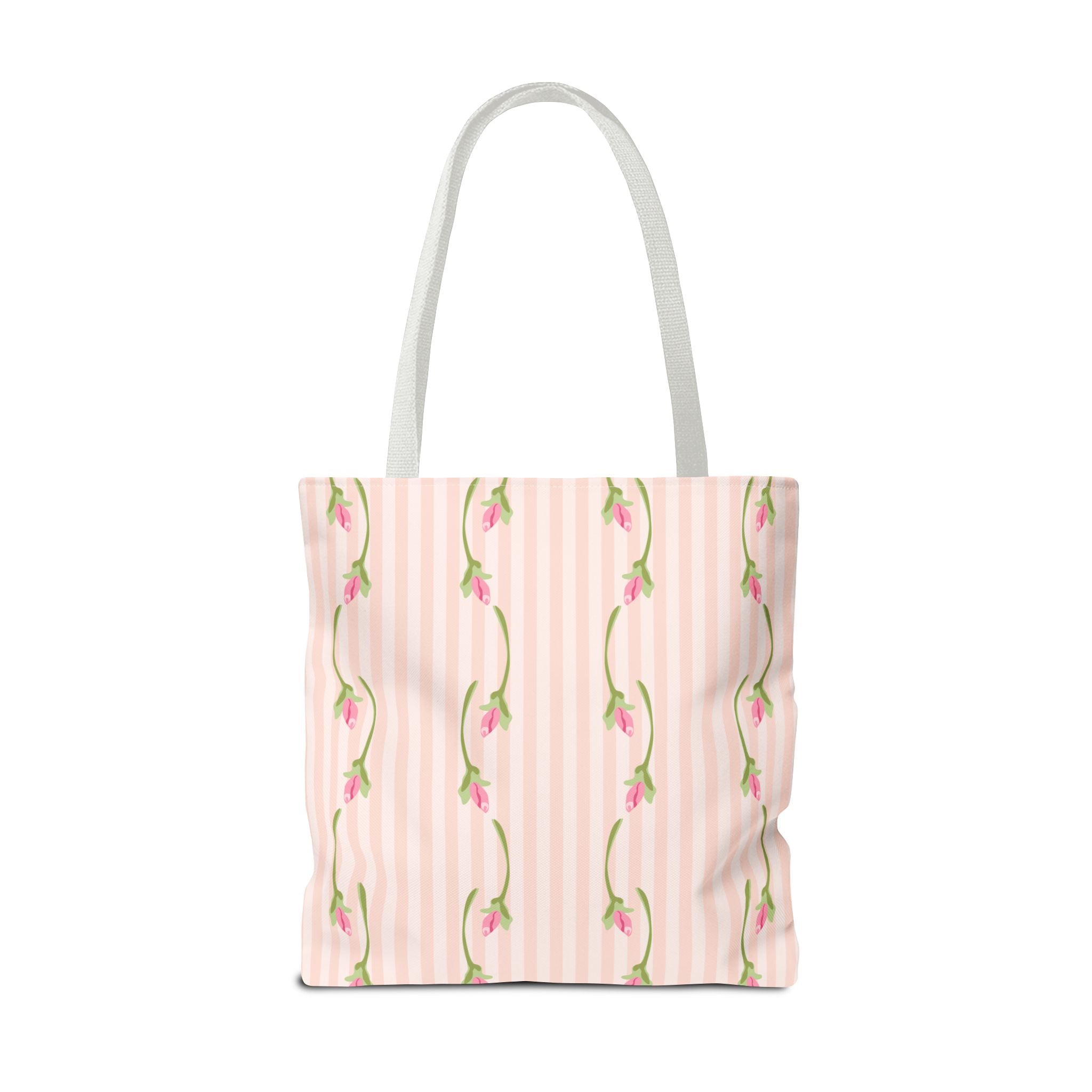 Customizable: Floral Stripe Tote Bag, Chic Shopping Tote, Spring Gift Bag, Eco-Friendly Reusable Bag, Perfect for Grad Gifts College Send off Gift