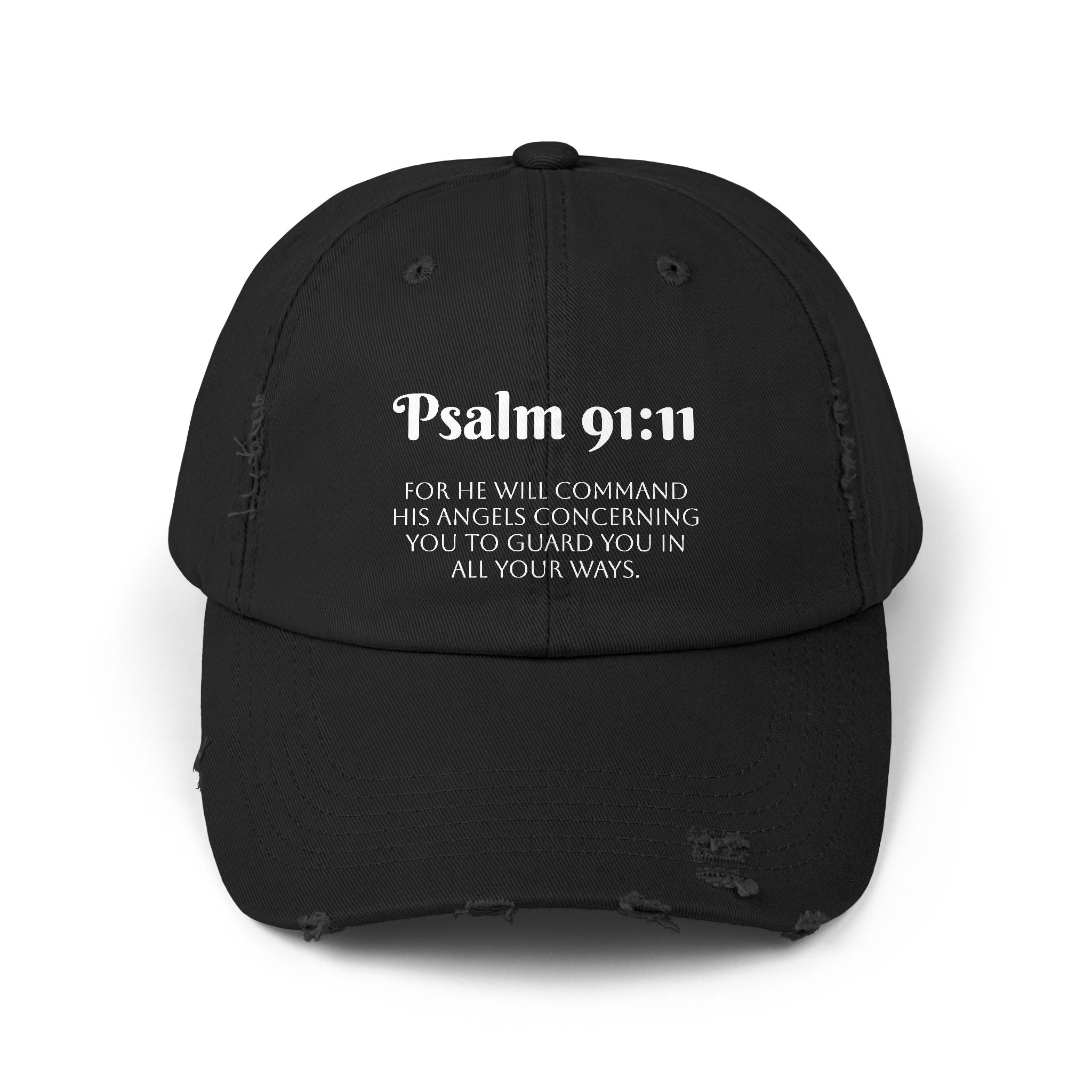 Faith-Inspired Unisex Distressed Cap, Psalm 91:11 Scripture Hat for Daily Wear, Inspirational Gift, Casual Style, Christian Faith