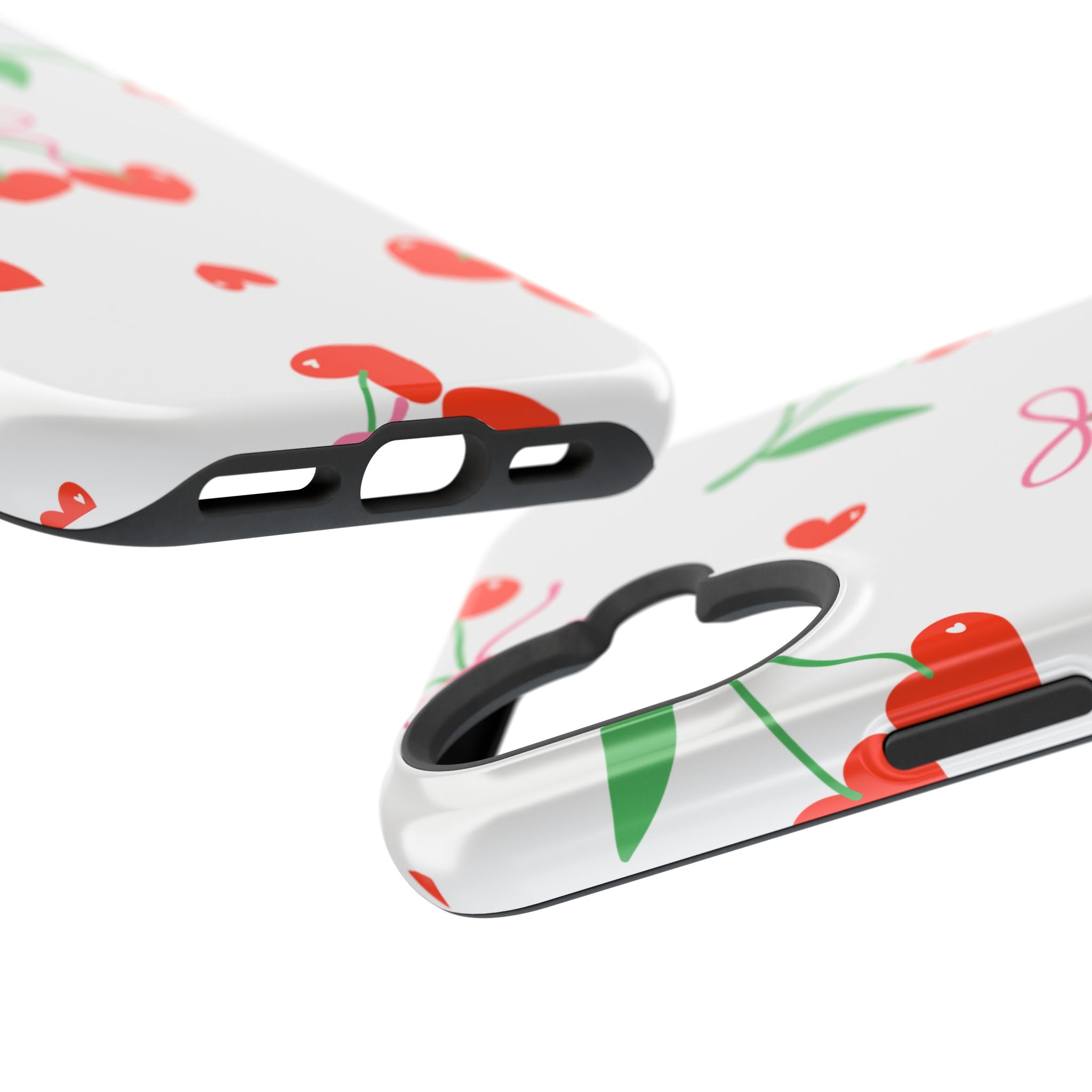 Customizable: Cherry Heart Impact-Resistant Phone Case