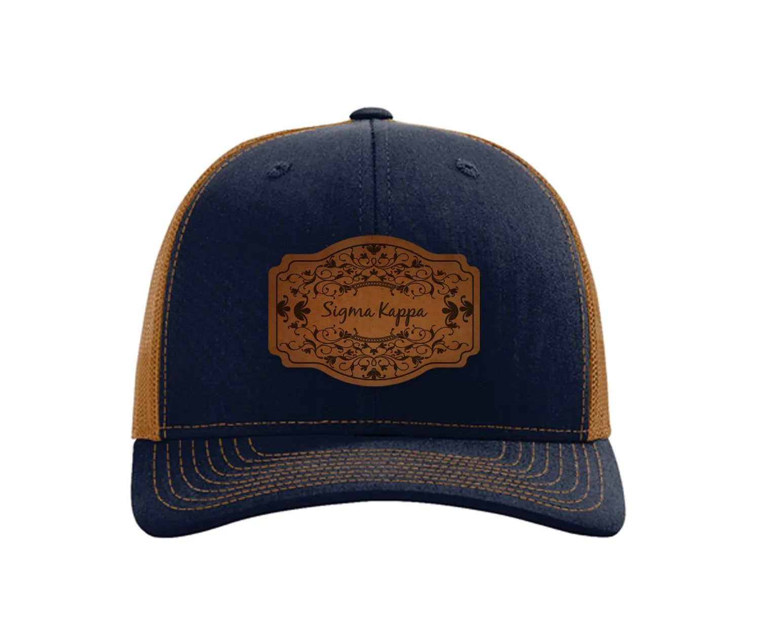 Sigma Kappa Richardson 112 Leatherette Patch Trucker Hat - Scroll