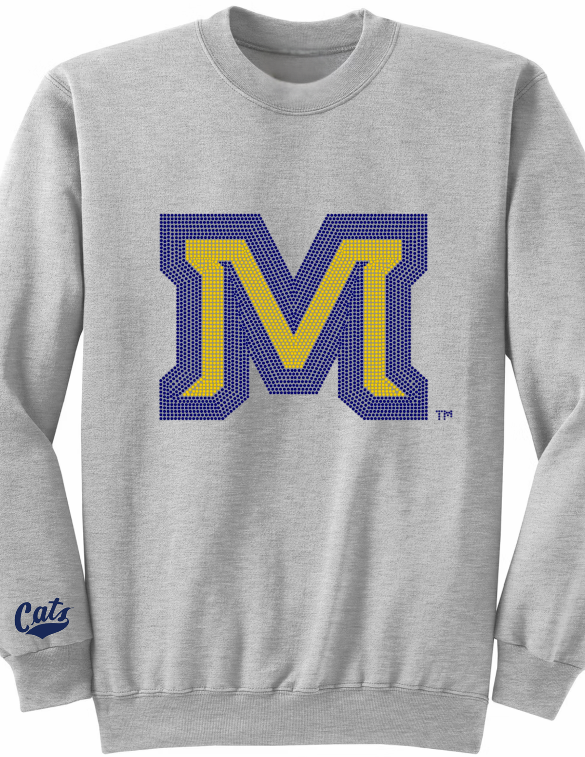 Montana State Block M & Cats Script Gray Crewneck Sweatshirt