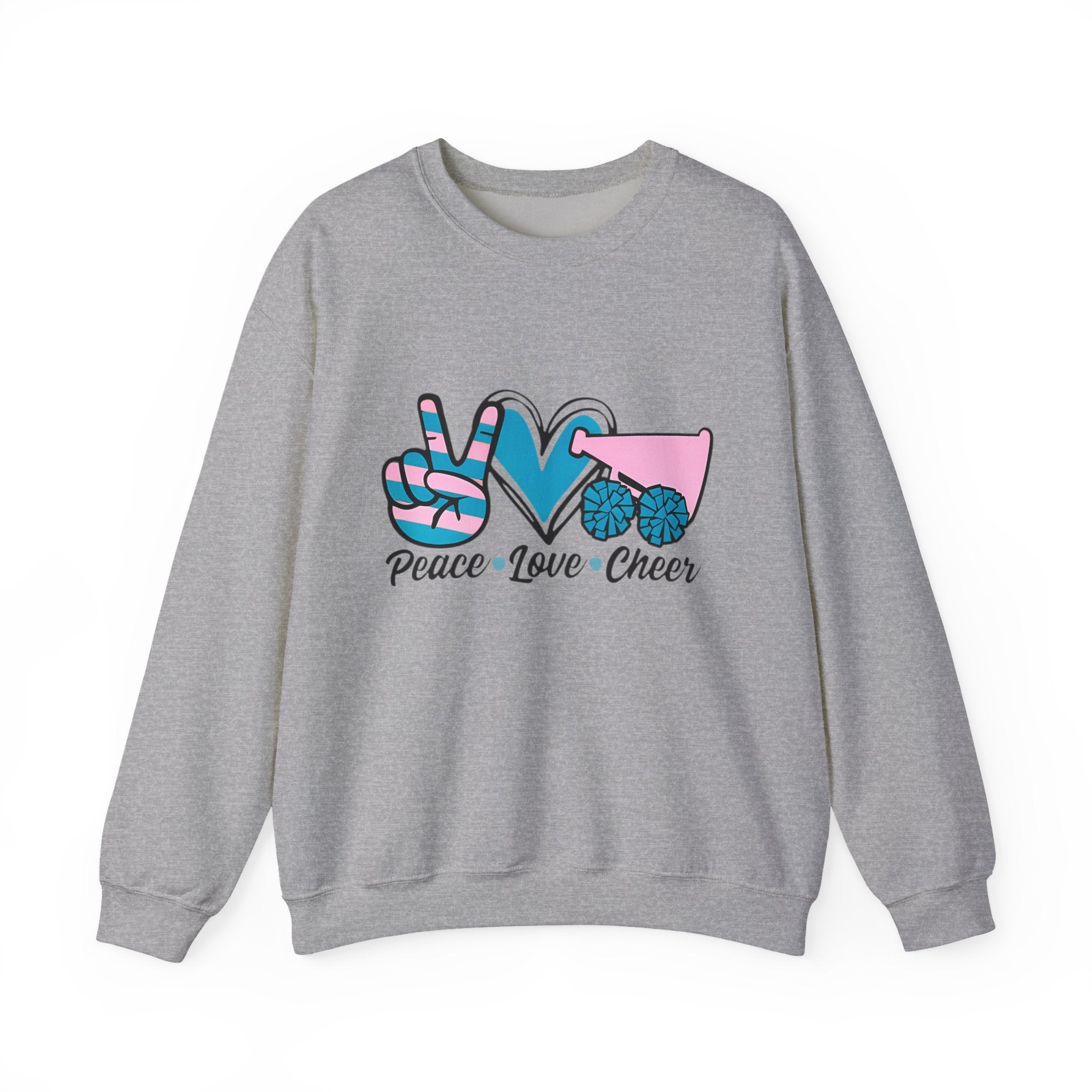 Peace Love Cheer Crewneck Sweatshirt for Cheerleaders, Cozy Sweatshirt, Sports Apparel, Gift for Cheer Team, Team Spirit Clothing