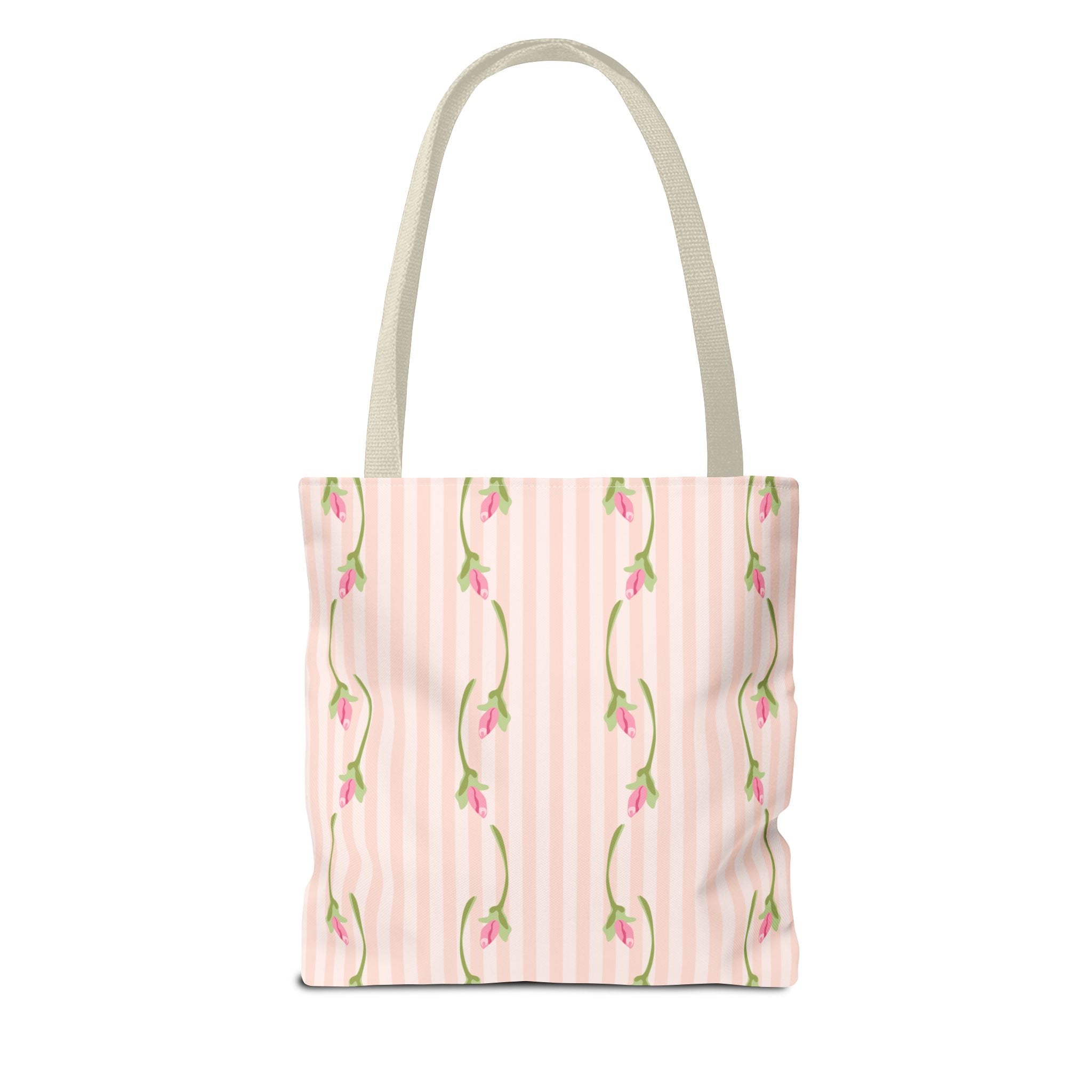 Customizable: Floral Stripe Tote Bag, Chic Shopping Tote, Spring Gift Bag, Eco-Friendly Reusable Bag, Perfect for Grad Gifts College Send off Gift