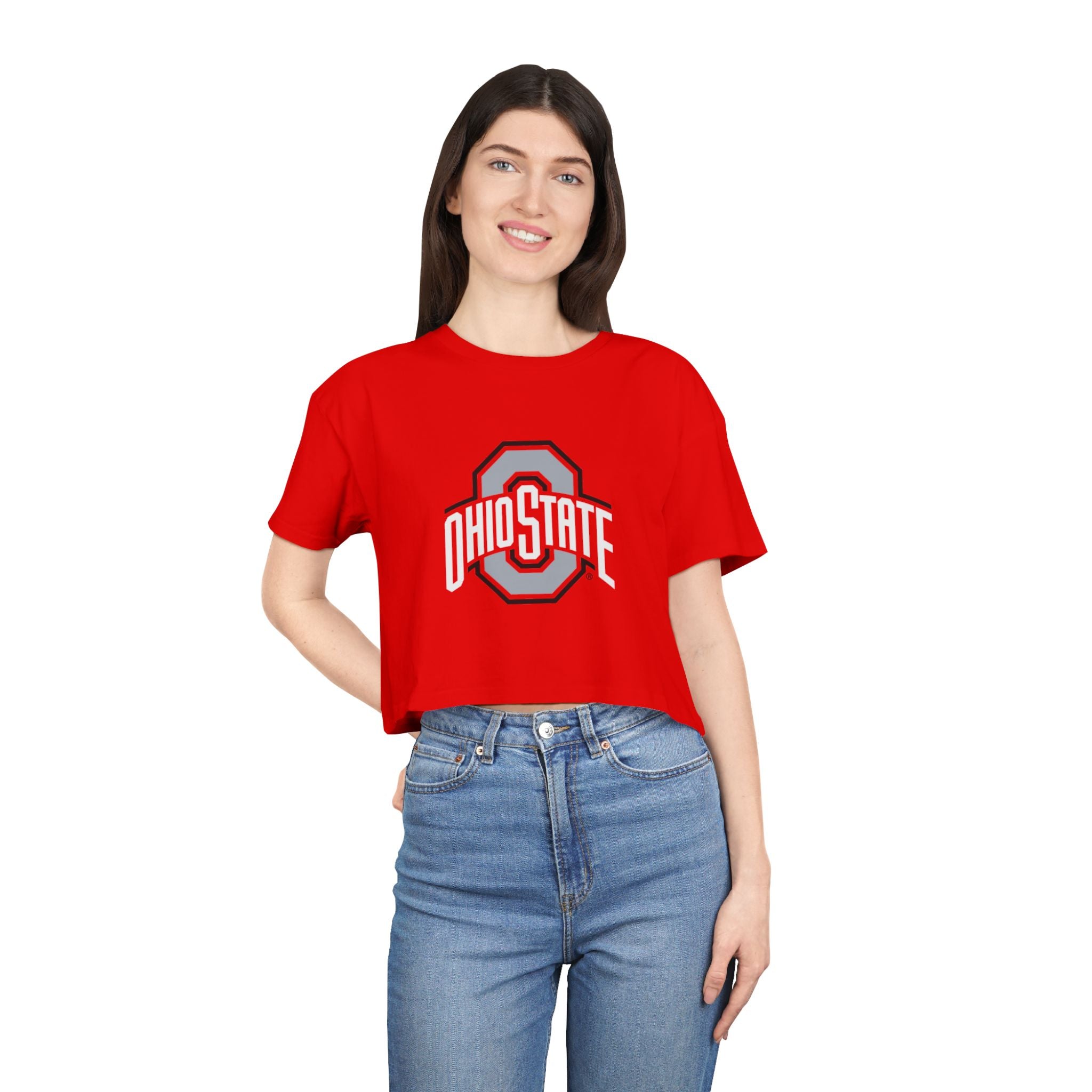 Ohio State Women's Crop Tee, Trendy College Apparel, Casual Wear, Game Day Top