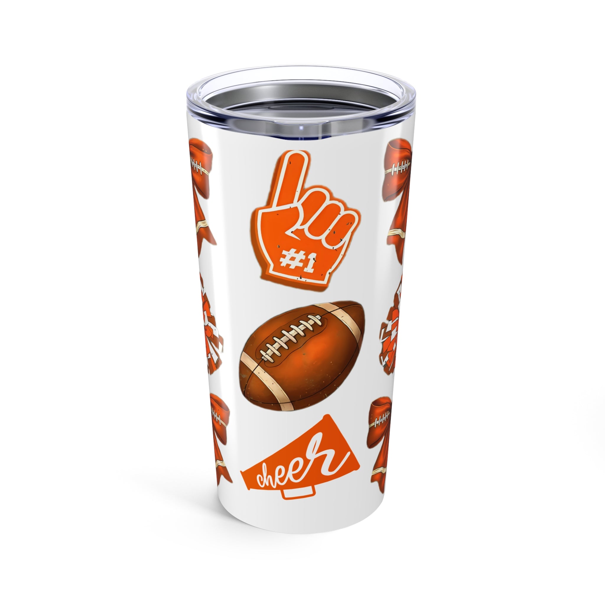 Customizable Tumbler 20oz - Orange-Themed Football Cheer Bow College Grad Gift Dorm Care College Package