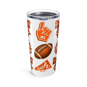 Customizable Tumbler 20oz - Orange-Themed Football Cheer Bow College Grad Gift Dorm Care College Package