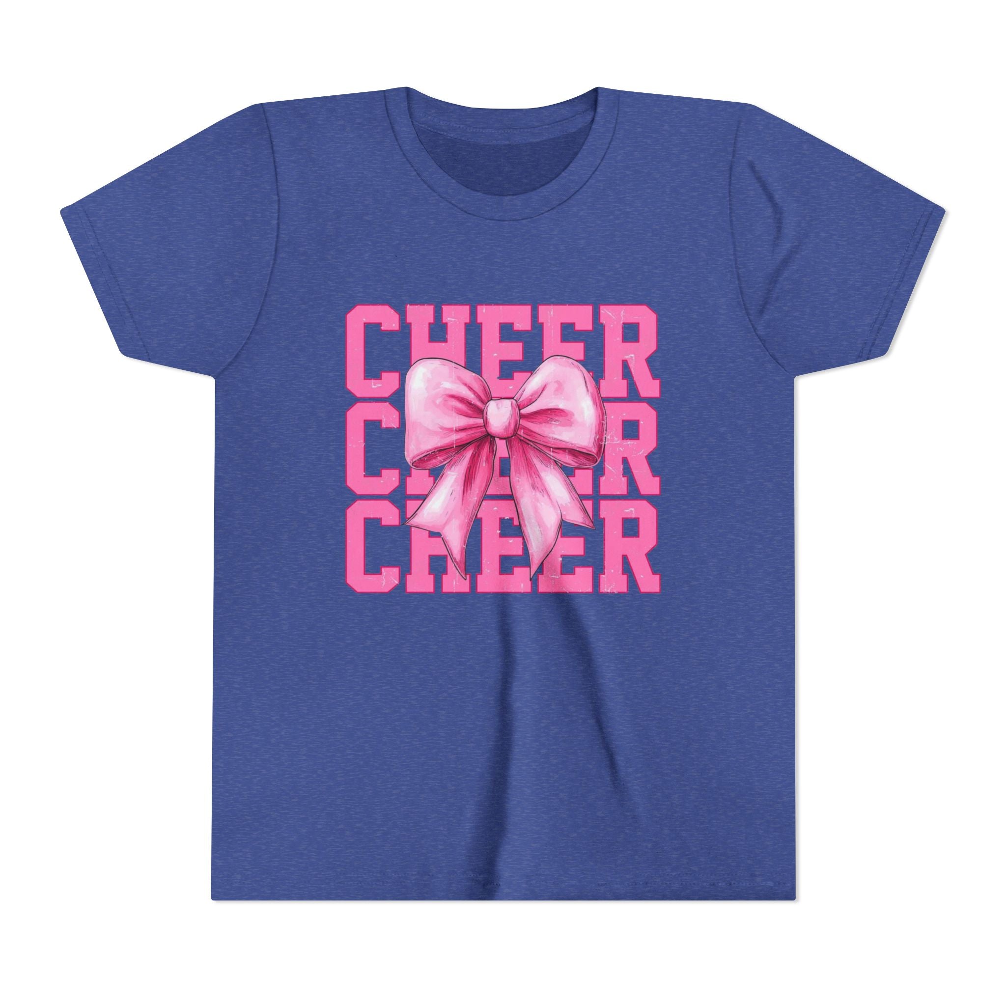 Cheerful Youth Tee with Pink Bow, Perfect for Cheerleading, Birthdays, Parties, Sports Events, and Everyday Wear