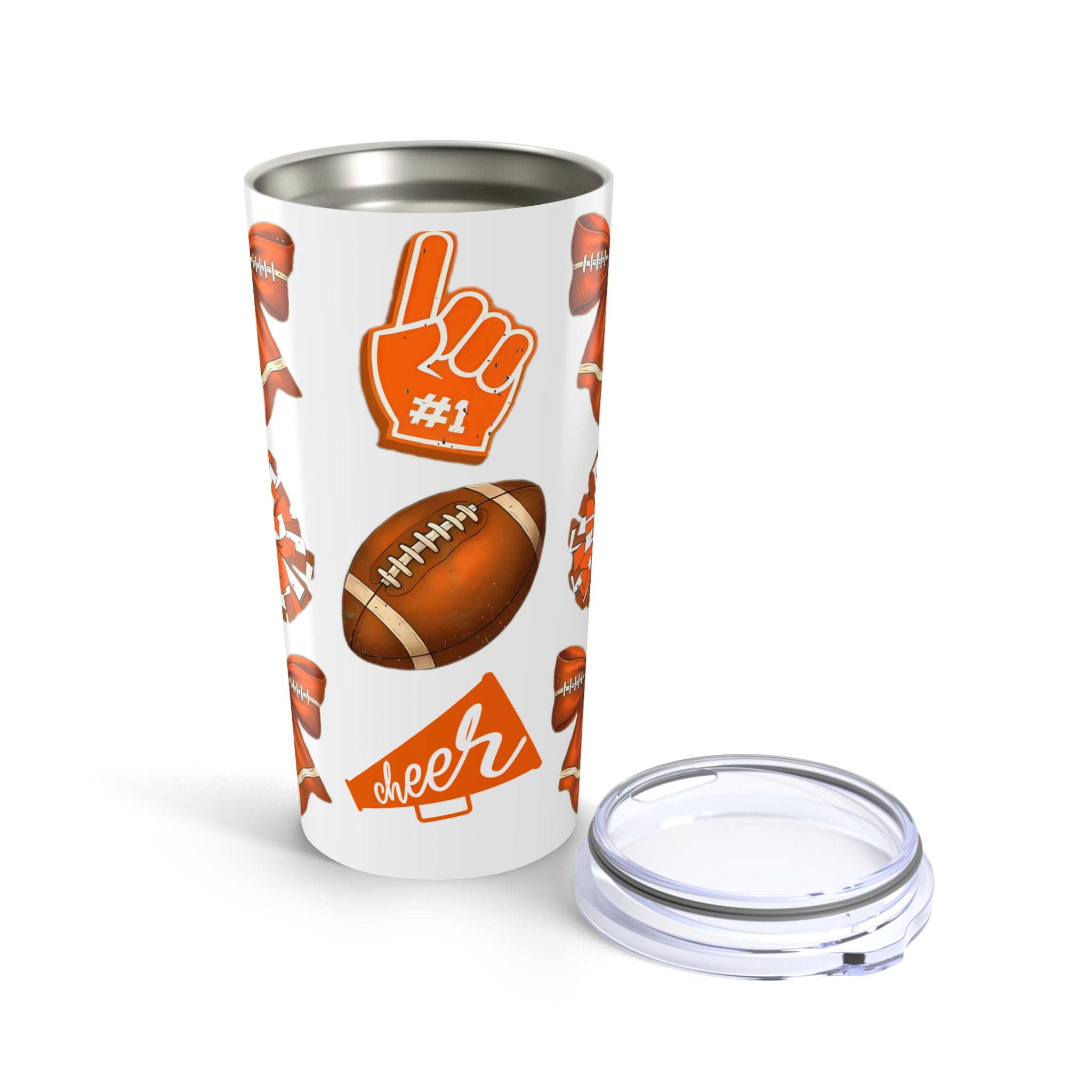 Customizable Tumbler 20oz - Orange-Themed Football Cheer Bow College Grad Gift Dorm Care College Package