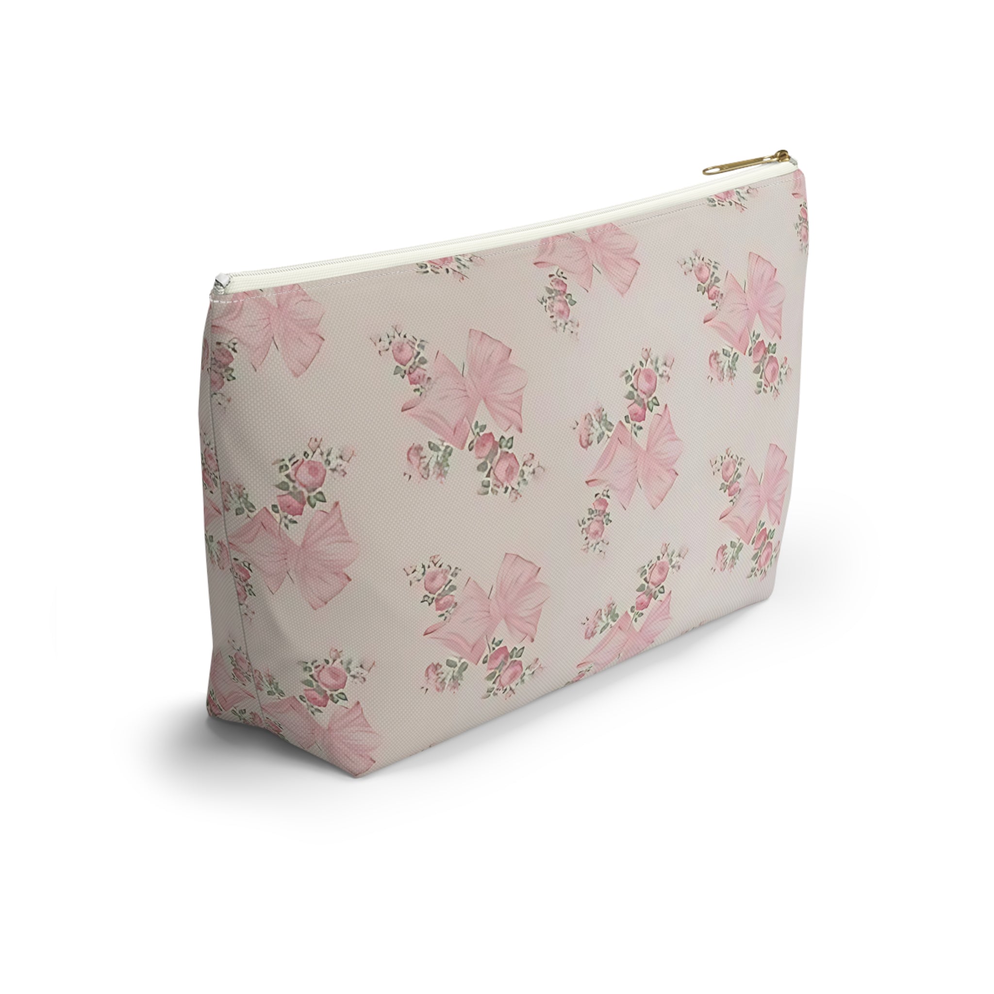 Floral Bow Accessory Pouch - Cute Makeup Bag, Gift Idea for Her, Wedding Favors, Travel Organizer, Floral Storage