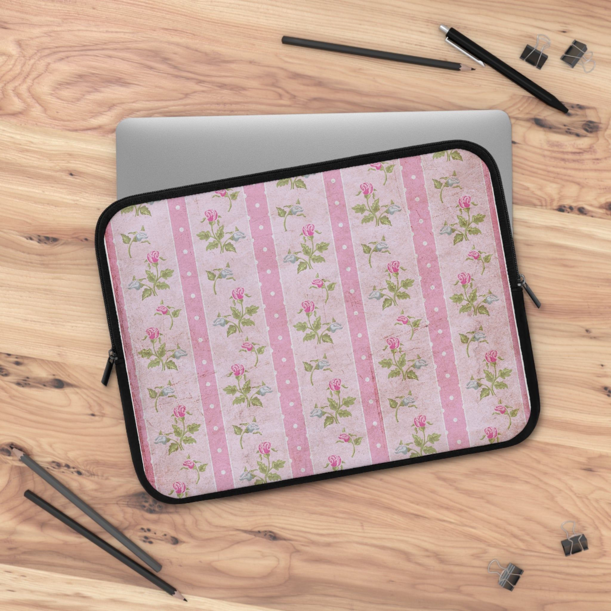Floral Laptop Sleeve - Vintage Rose Design, Computer Carry Case, Laptop Bag, Floral Tech Accessory, Unique Gift for Her