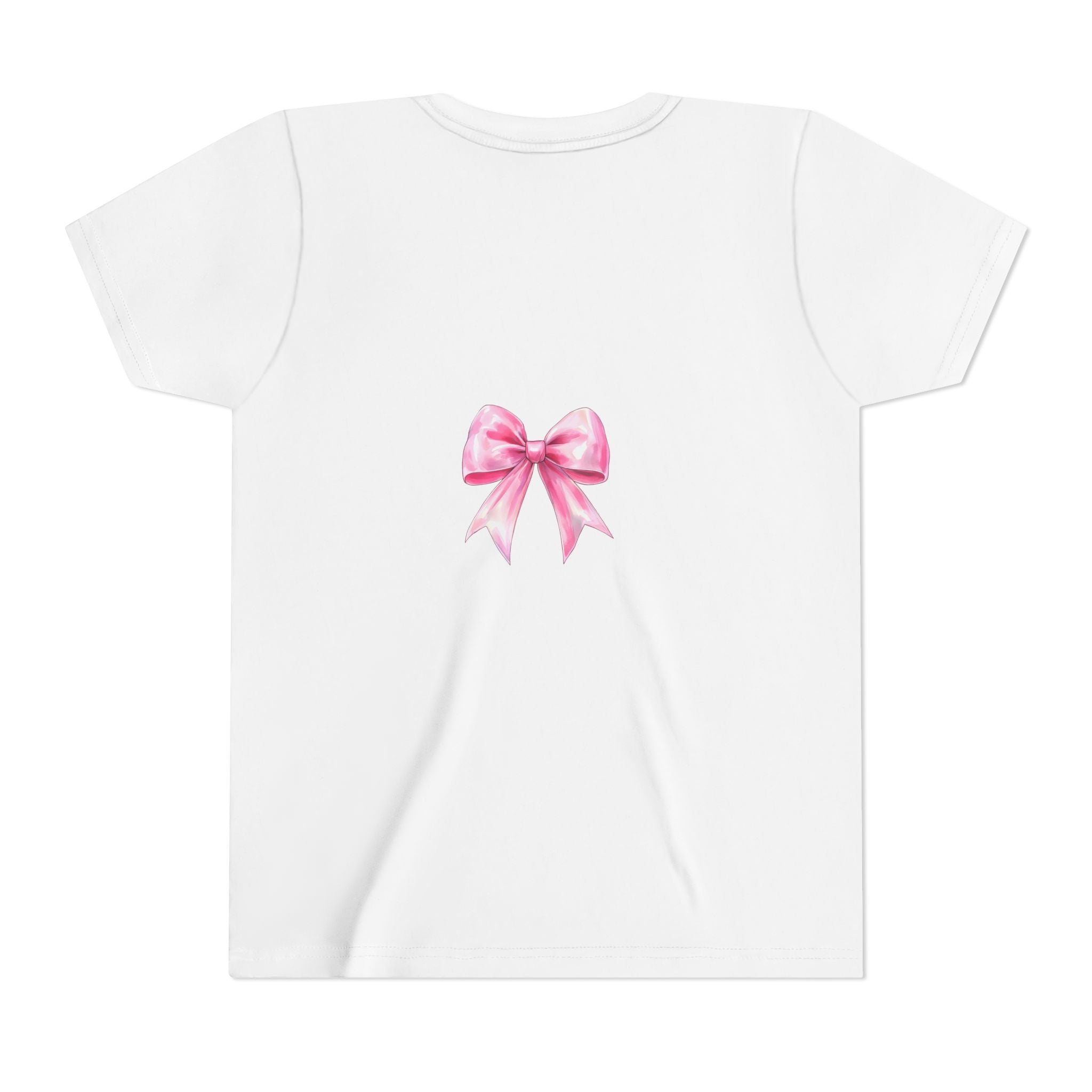 Cheerful Youth Tee with Pink Bow, Perfect for Cheerleading, Birthdays, Parties, Sports Events, and Everyday Wear