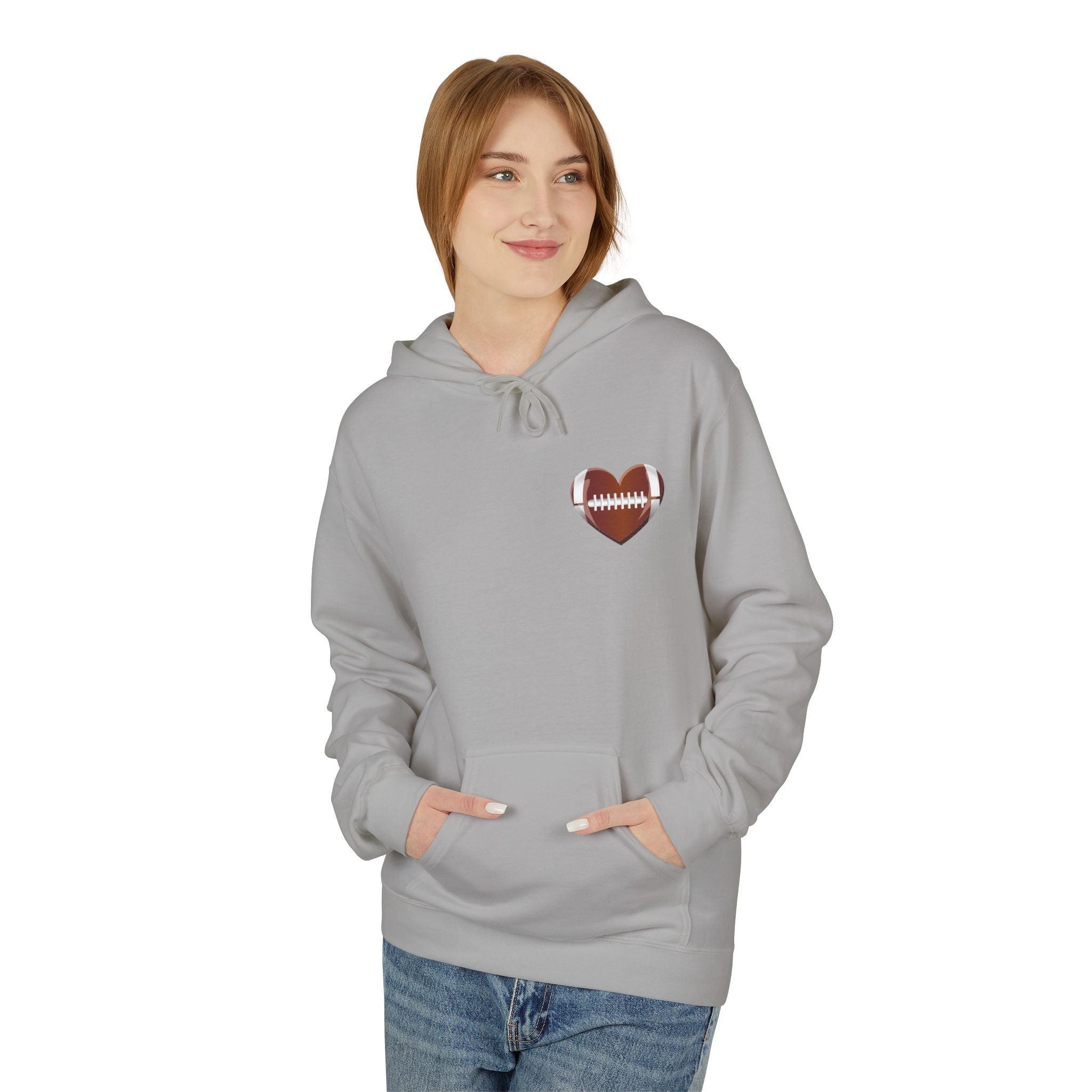 Football Heart Hoodie - Midweight Fleece Sweatshirt for Sports Fans, Gift for Holidays, Game Day Apparel, Cozy and Casual