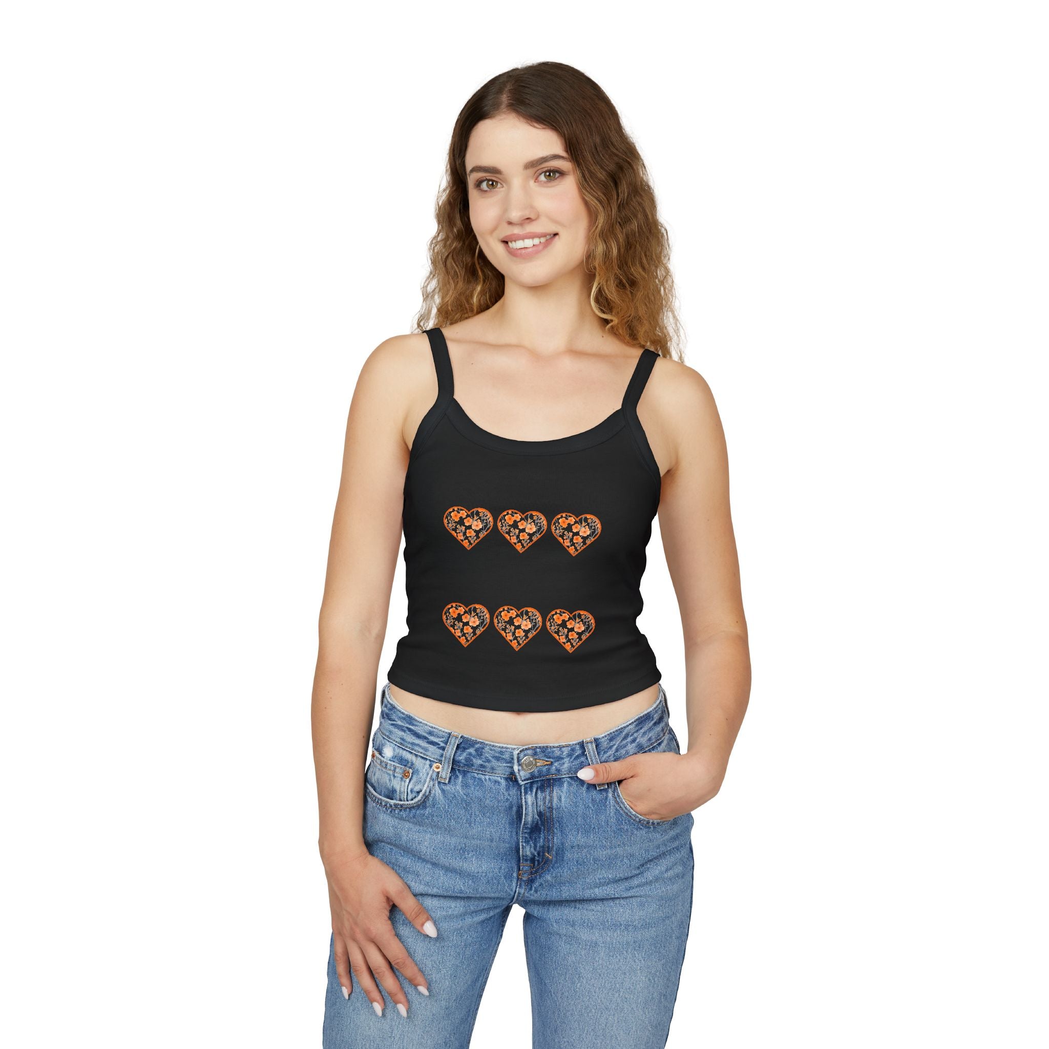 CUSTOMIZABLE: Orange Floral Heart Spaghetti Strap Tank Top