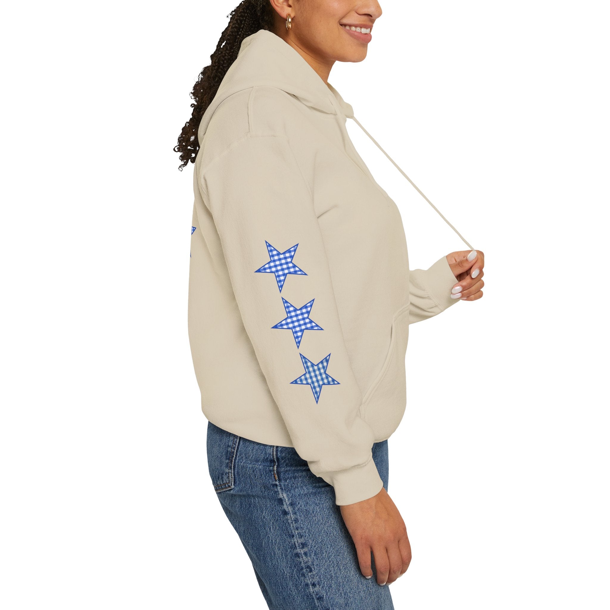 Customizable Tri-Star Blue Gingham Hoodie