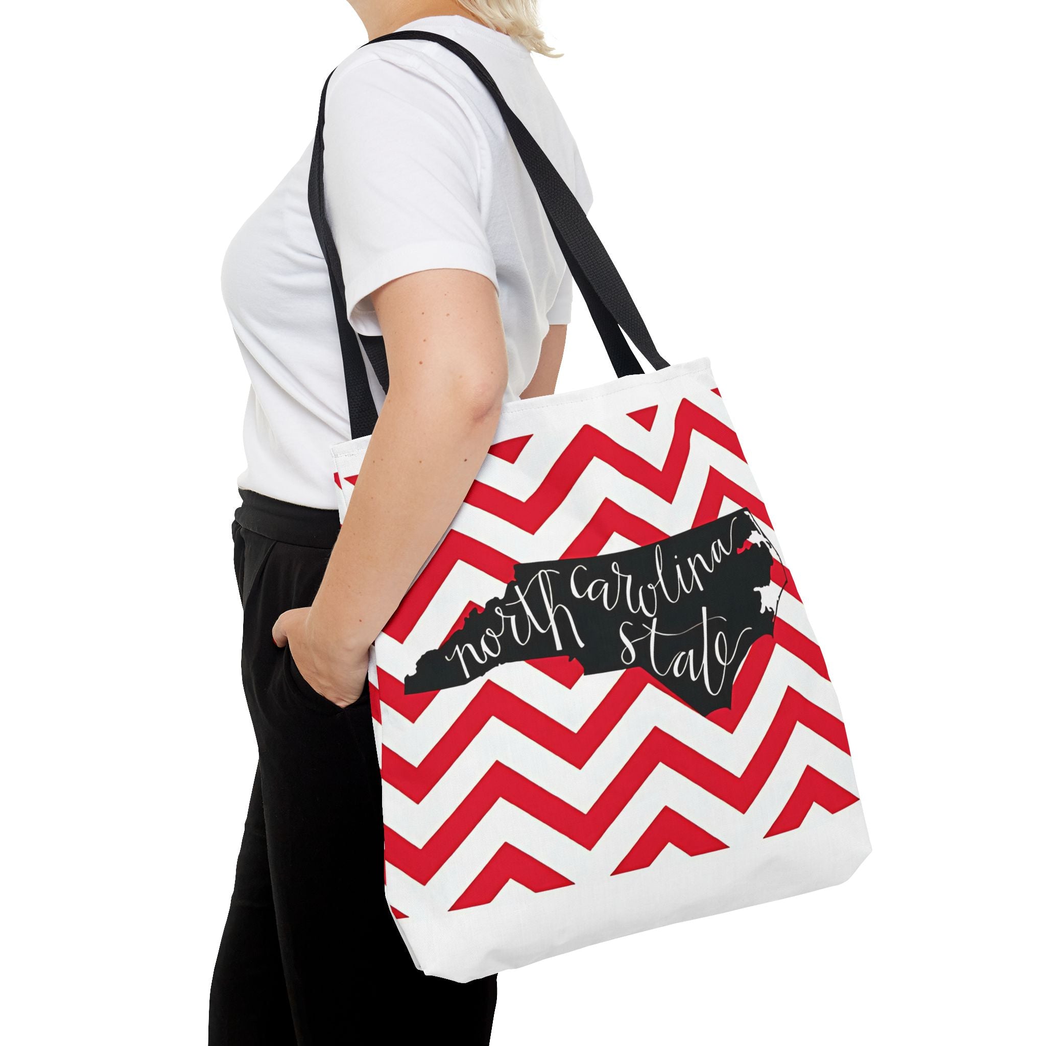 North Carolina Tote Bag, Stylish Chevron Pattern, Beach Essentials, Reusable Grocery Bag, Gift for Travelers, Southern Charm