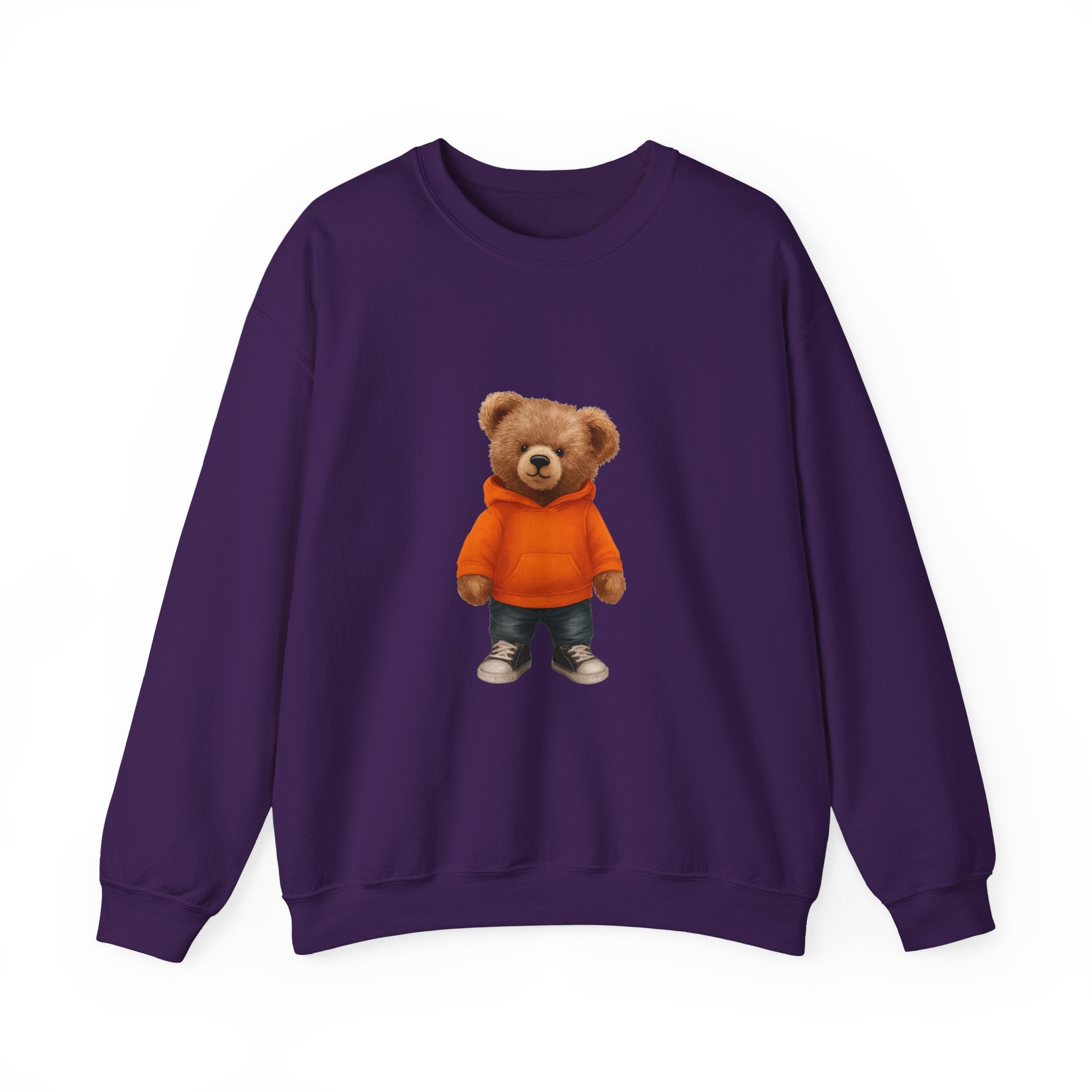 CUSTOMIZABLE Trendy Bear with Orange Hoodie Cozy Bear Crewneck Sweatshirt