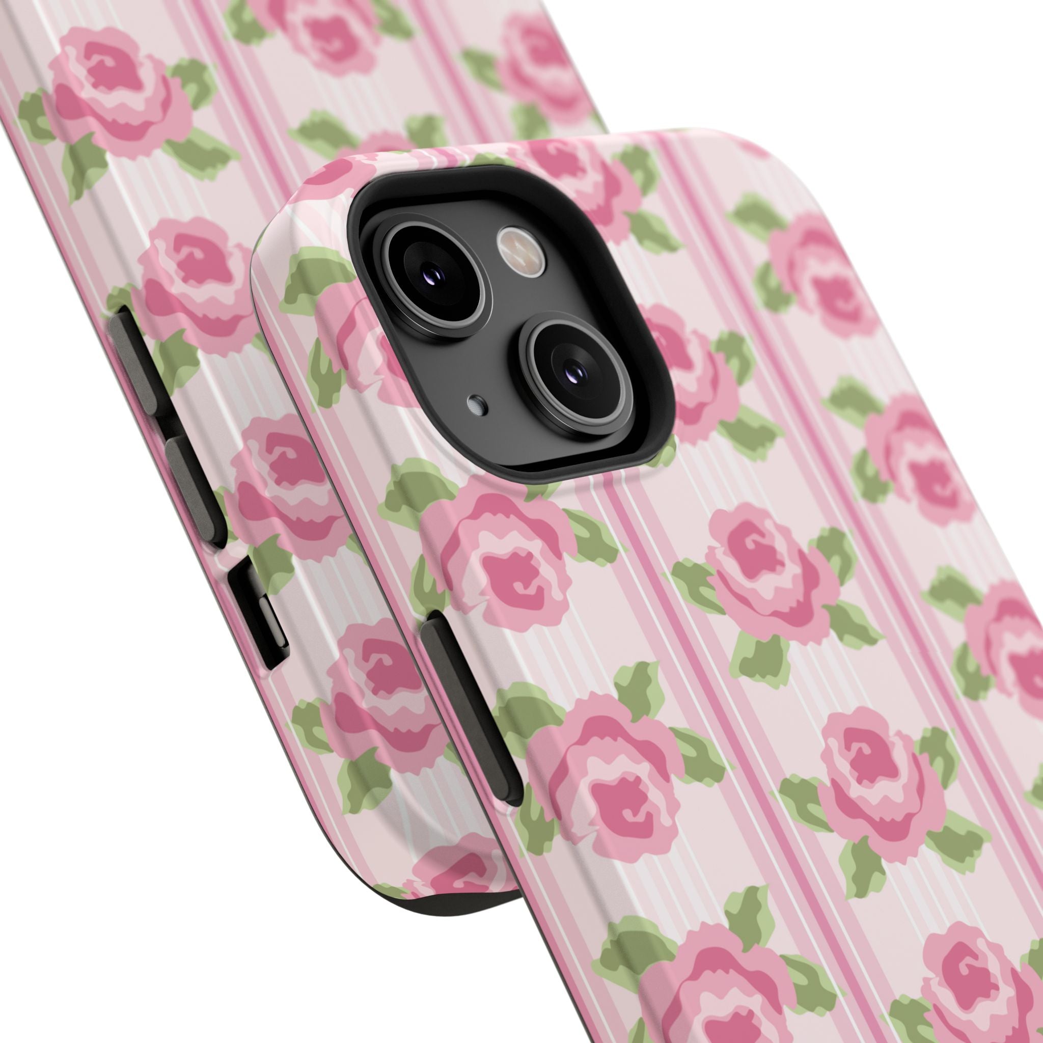 Customizable: Floral Impact-Resistant Phone Case, Pink Rose Pattern