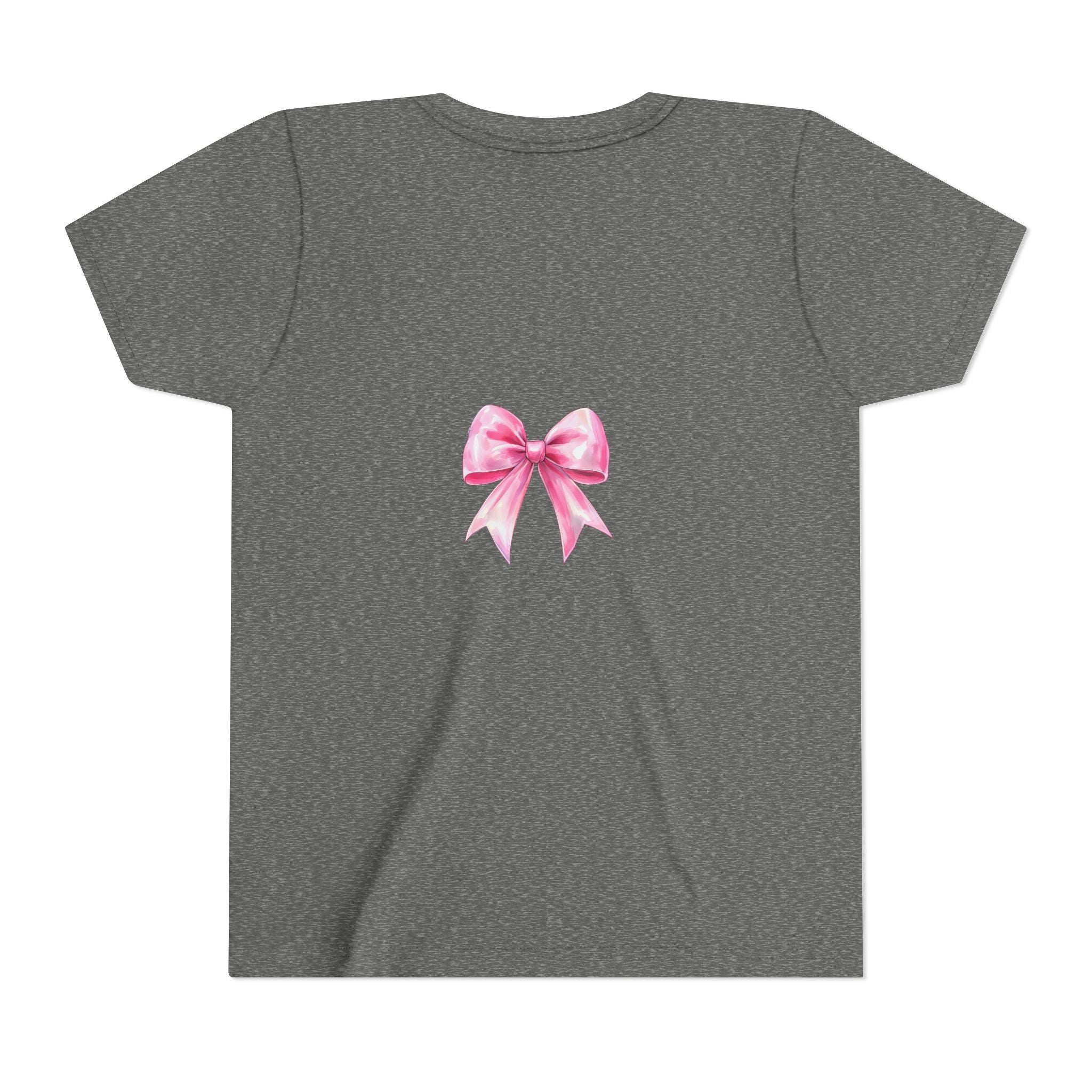 Cheerful Youth Tee with Pink Bow, Perfect for Cheerleading, Birthdays, Parties, Sports Events, and Everyday Wear