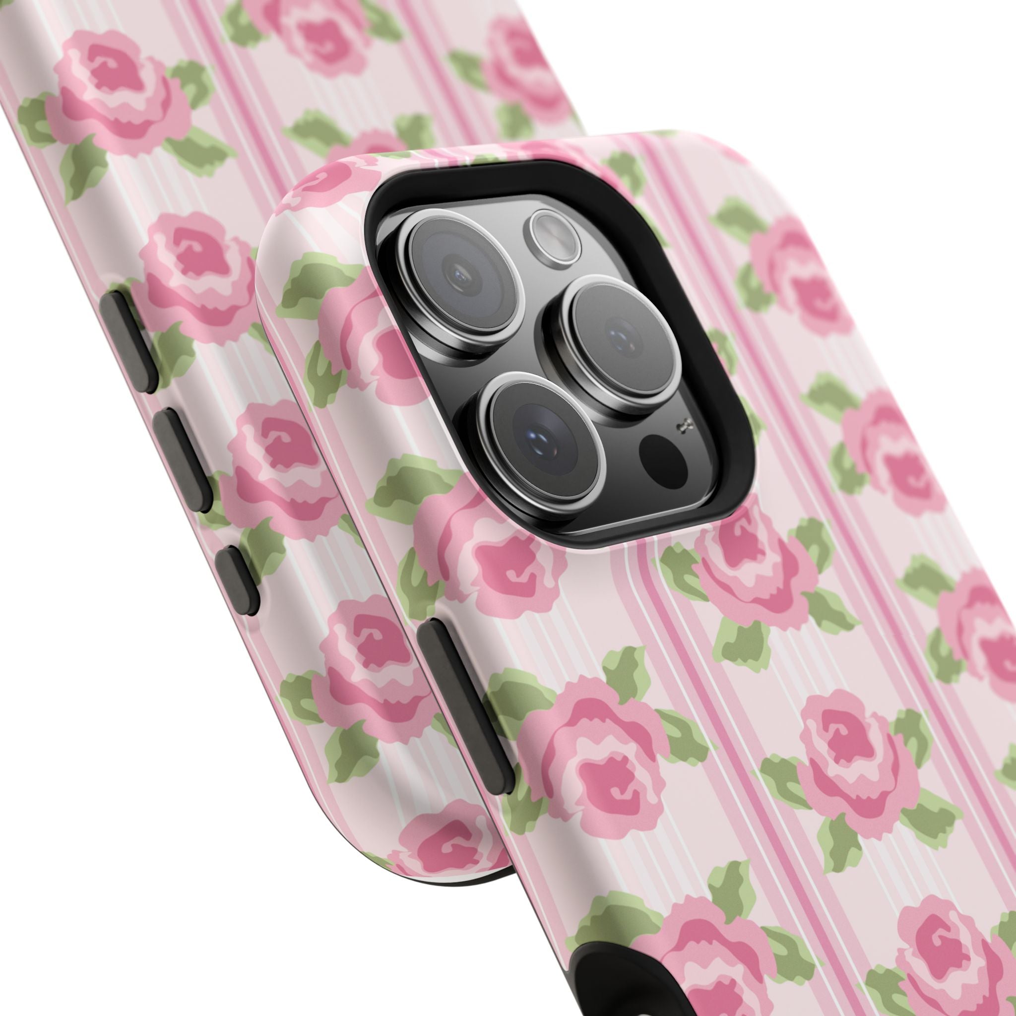Customizable: Floral Impact-Resistant Phone Case, Pink Rose Pattern