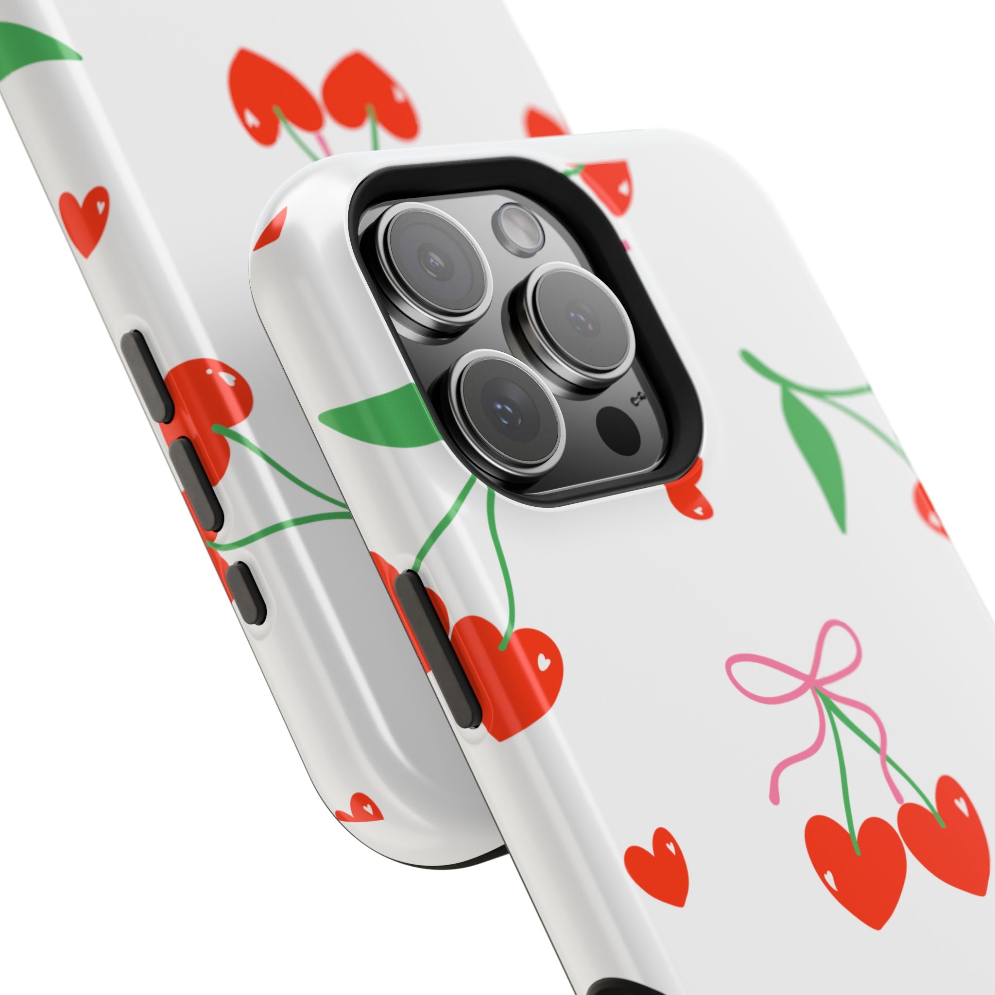 Customizable: Cherry Heart Impact-Resistant Phone Case