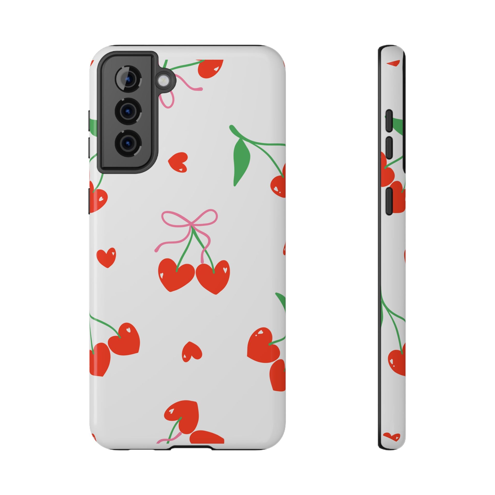 Customizable: Cherry Heart Impact-Resistant Phone Case