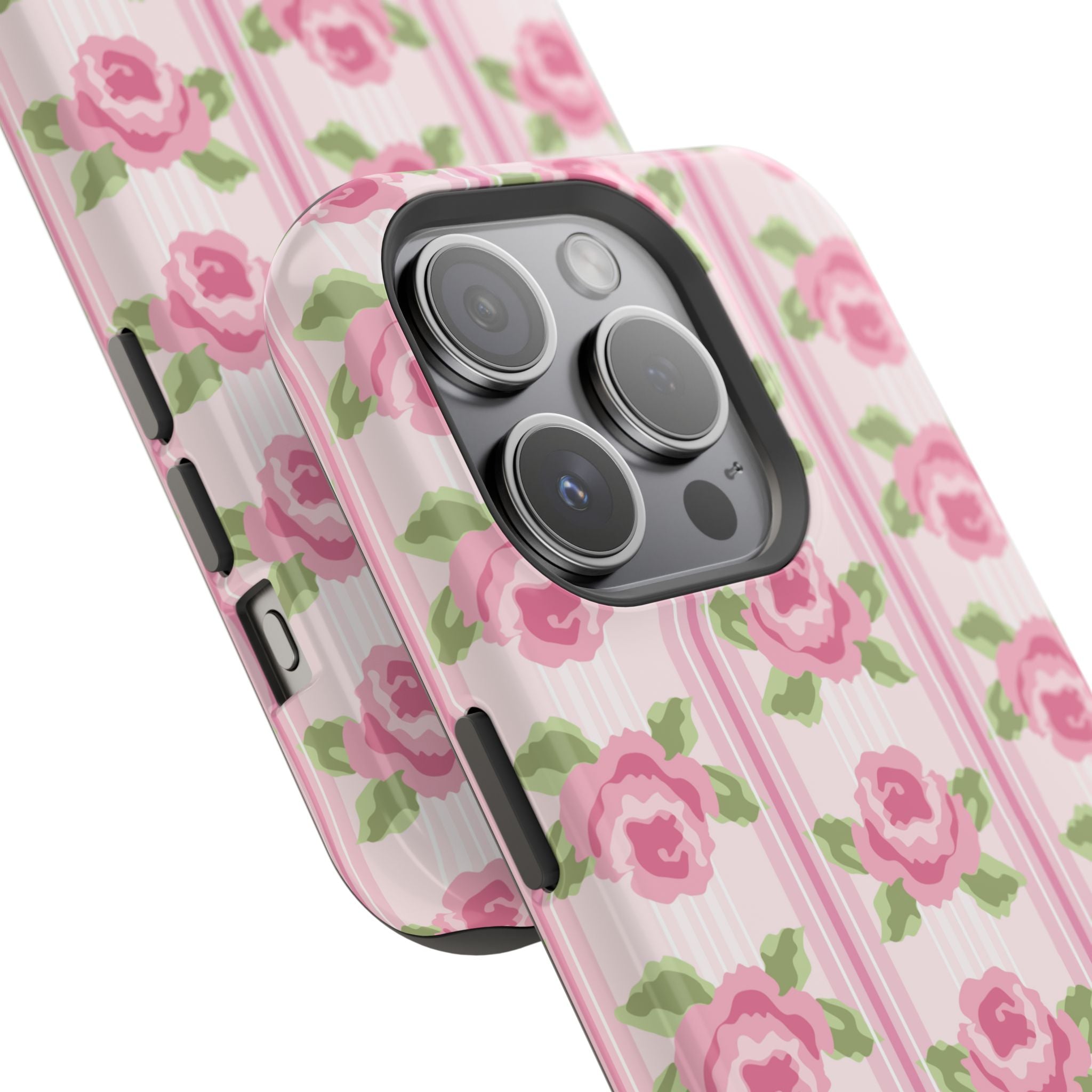 Customizable: Floral Impact-Resistant Phone Case, Pink Rose Pattern