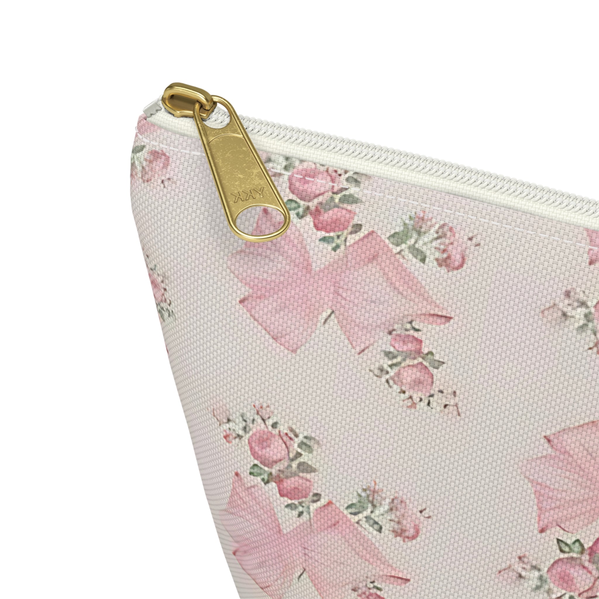 Floral Bow Accessory Pouch - Cute Makeup Bag, Gift Idea for Her, Wedding Favors, Travel Organizer, Floral Storage