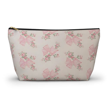 Floral Bow Accessory Pouch - Cute Makeup Bag, Gift Idea for Her, Wedding Favors, Travel Organizer, Floral Storage