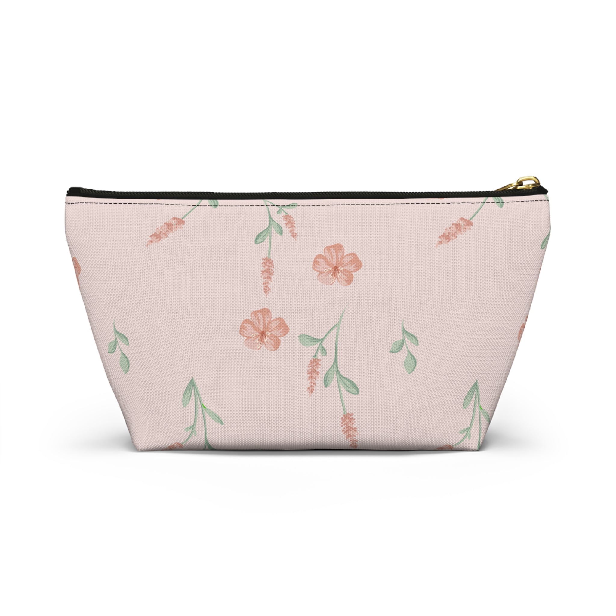 Customizable: Floral Cosmetic Bag with T-Bottom, Makeup Organizer, Flower Print Pouch, Cute Travel Accessory, Gift for Her, Mother’s Day