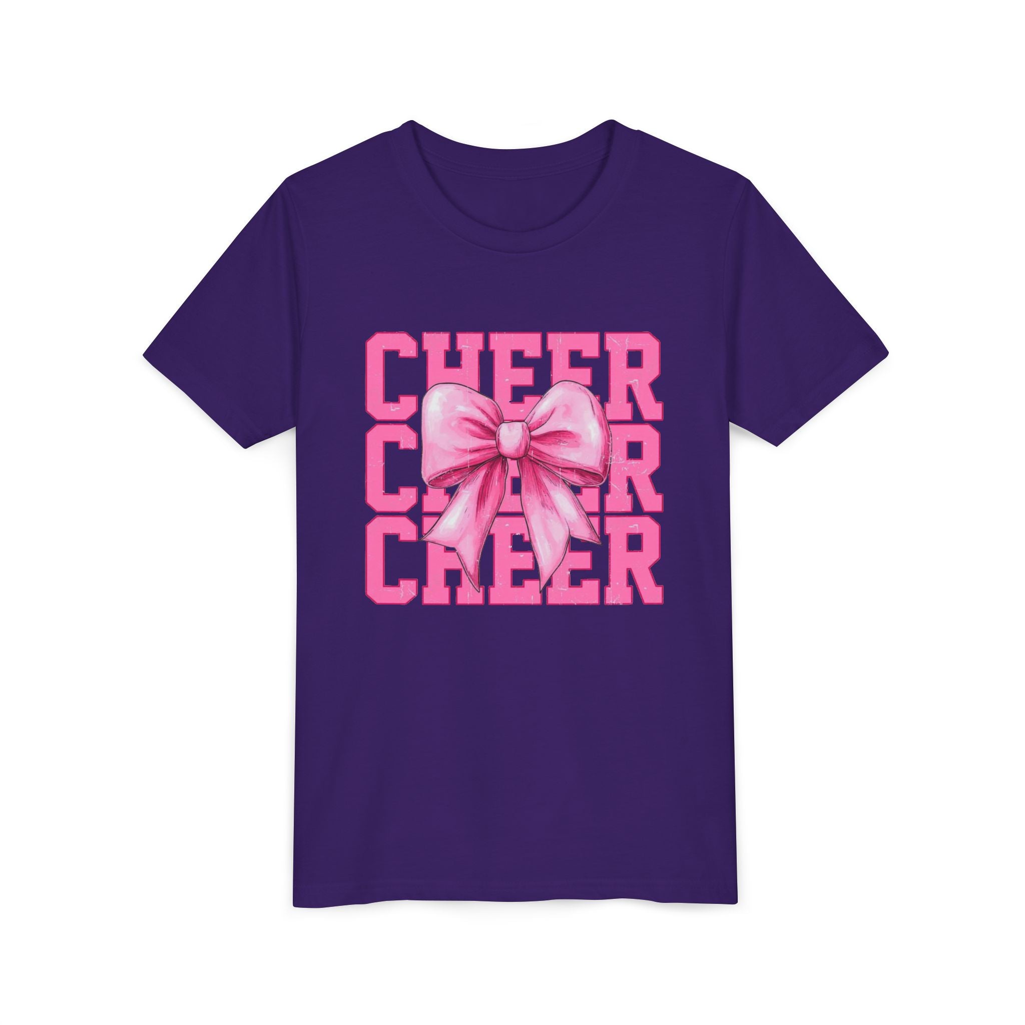 Cheerful Youth Tee with Pink Bow, Perfect for Cheerleading, Birthdays, Parties, Sports Events, and Everyday Wear